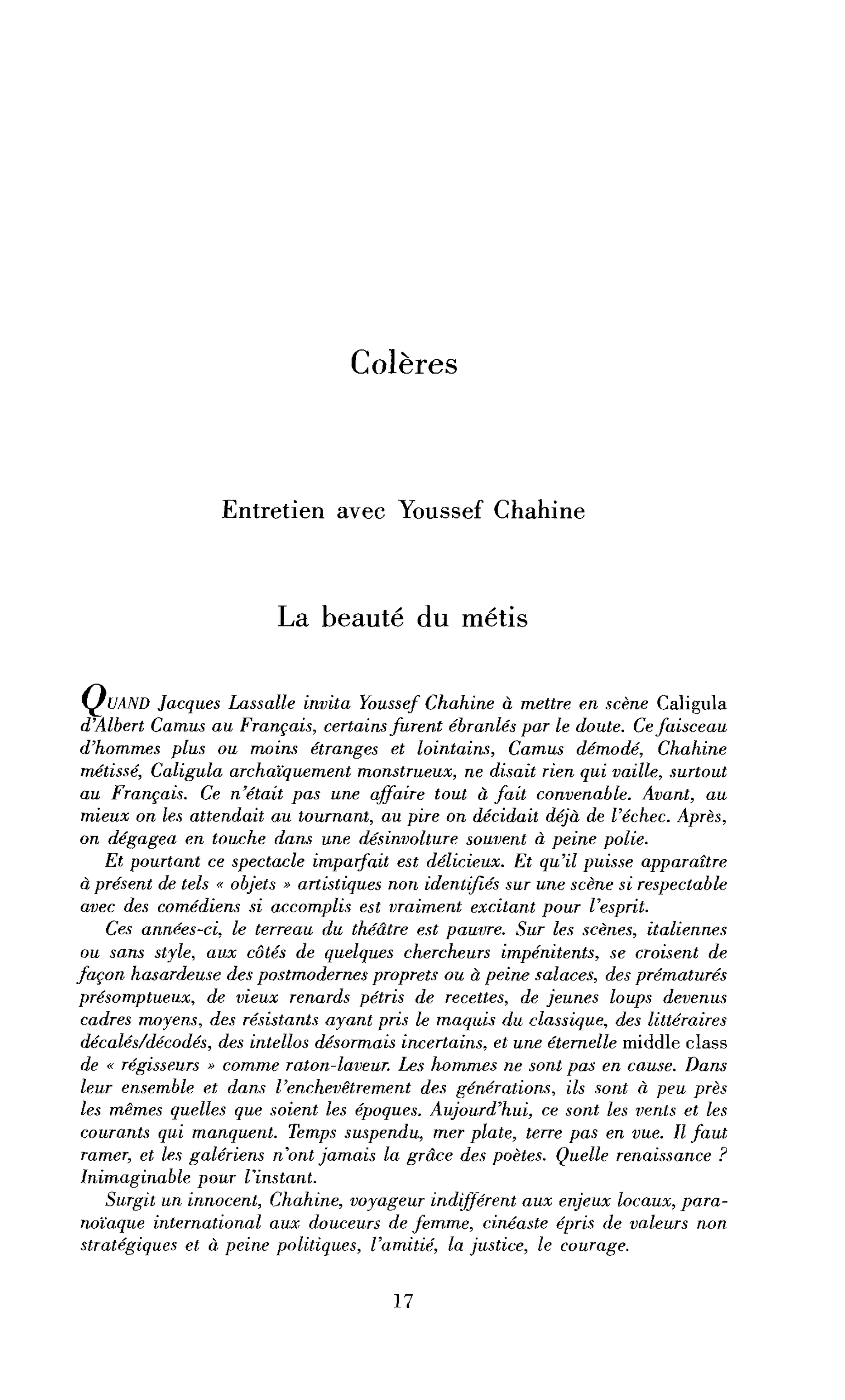 Colères (entretien)
