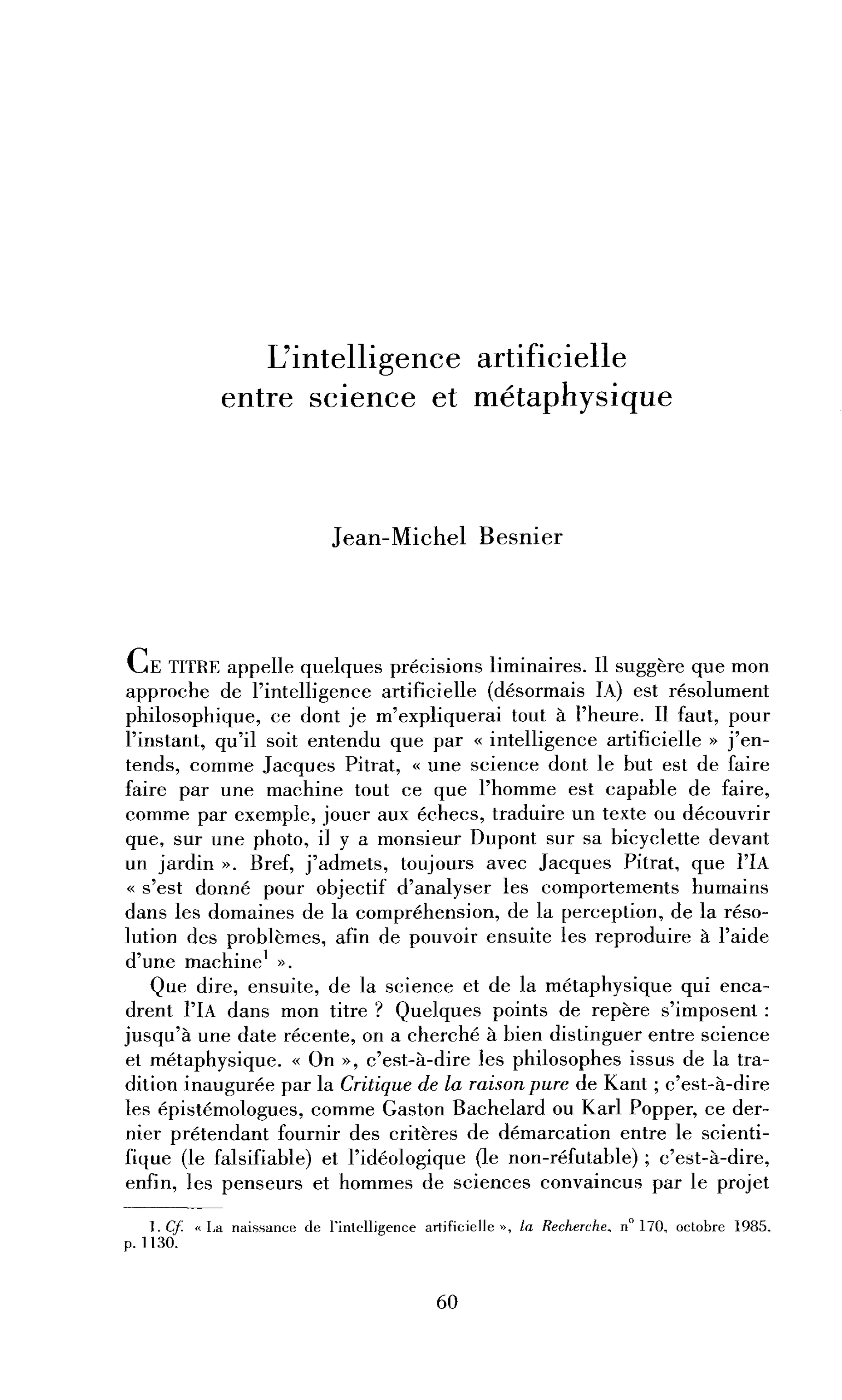 L’intelligence artificielle, entre science et métaphysique