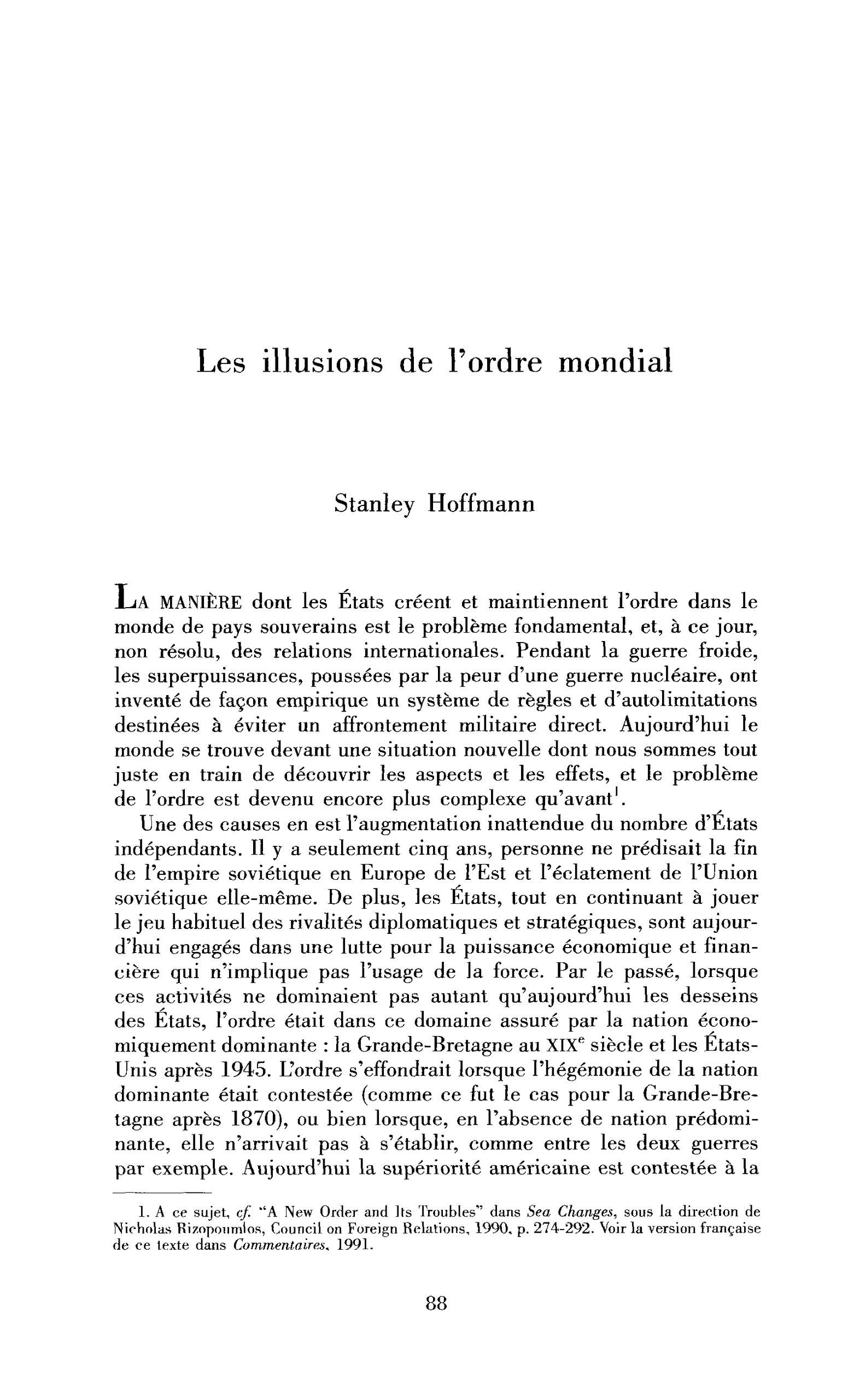 Les illusions de l’ordre mondial