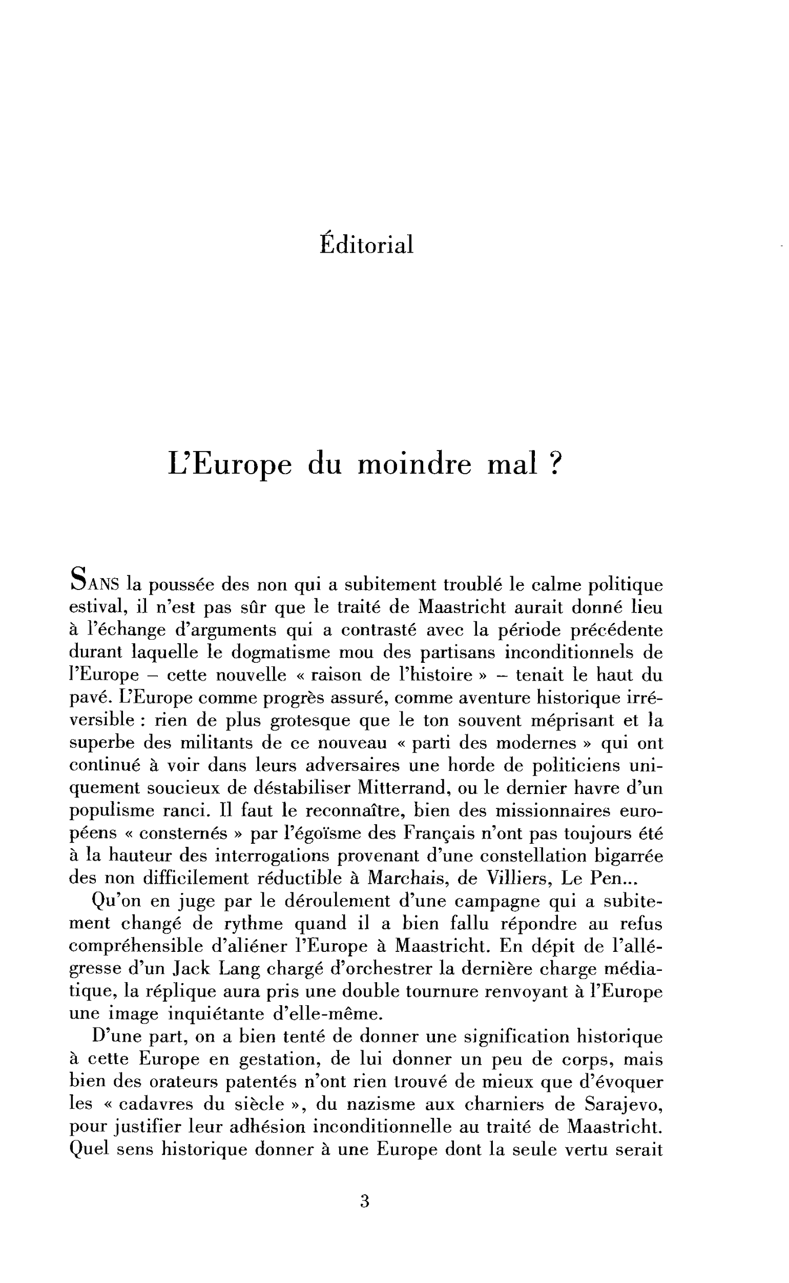 L’Europe du moindre mal ?