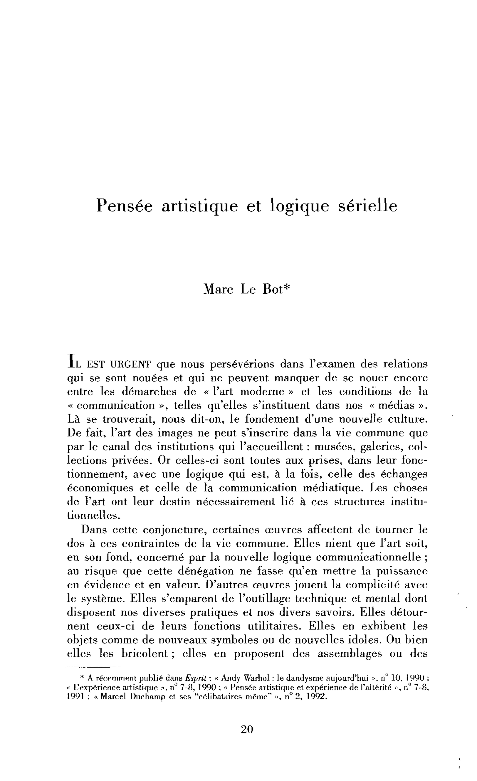Pensée artistique et logique sérielle