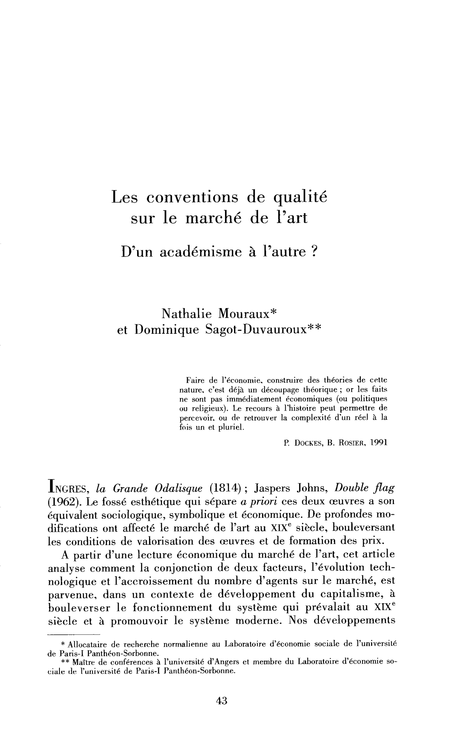 Les conventions de qualité sur le marché de l’art : d’un académisme à l’autre