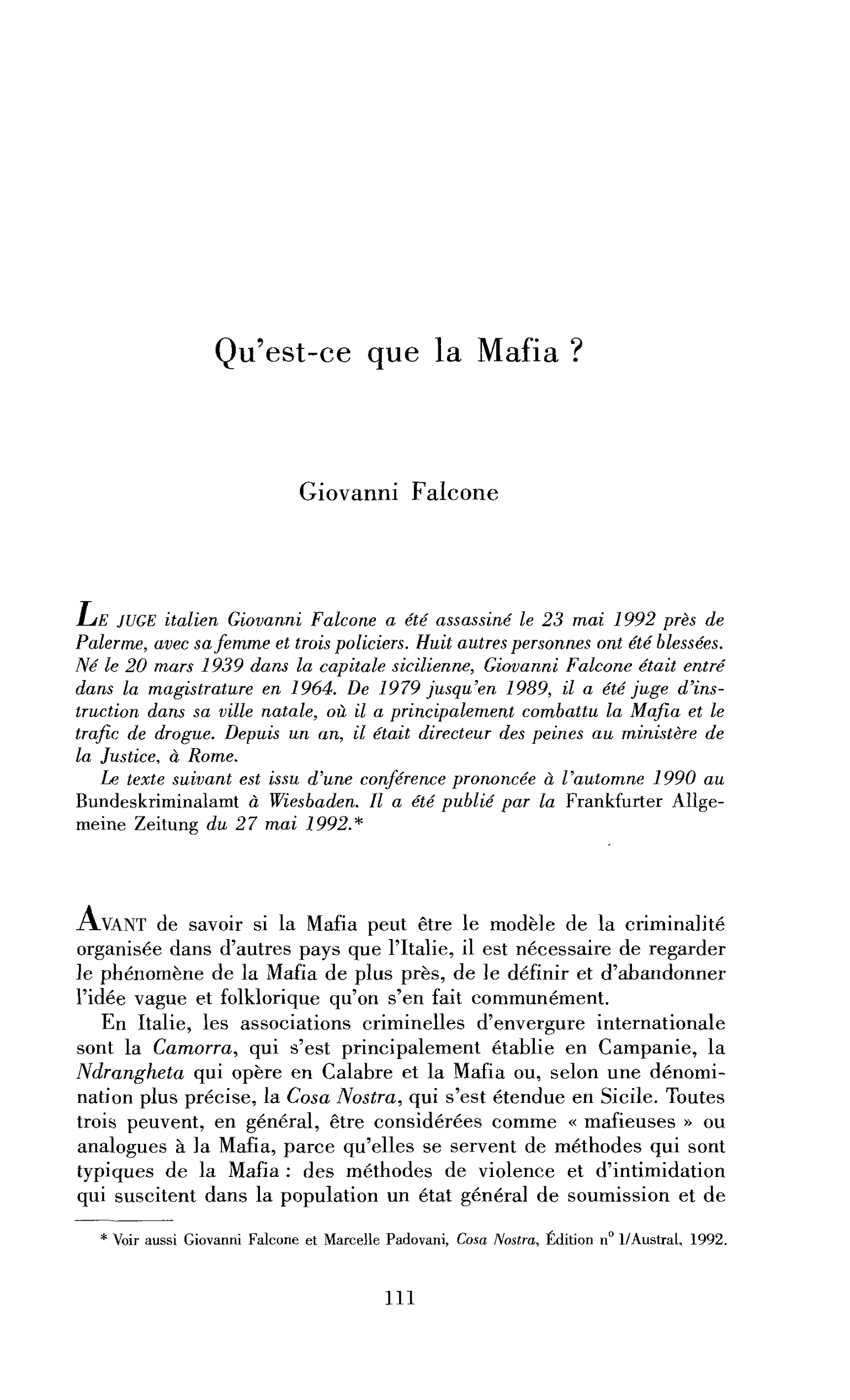 Qu’est-ce que la Mafia ?