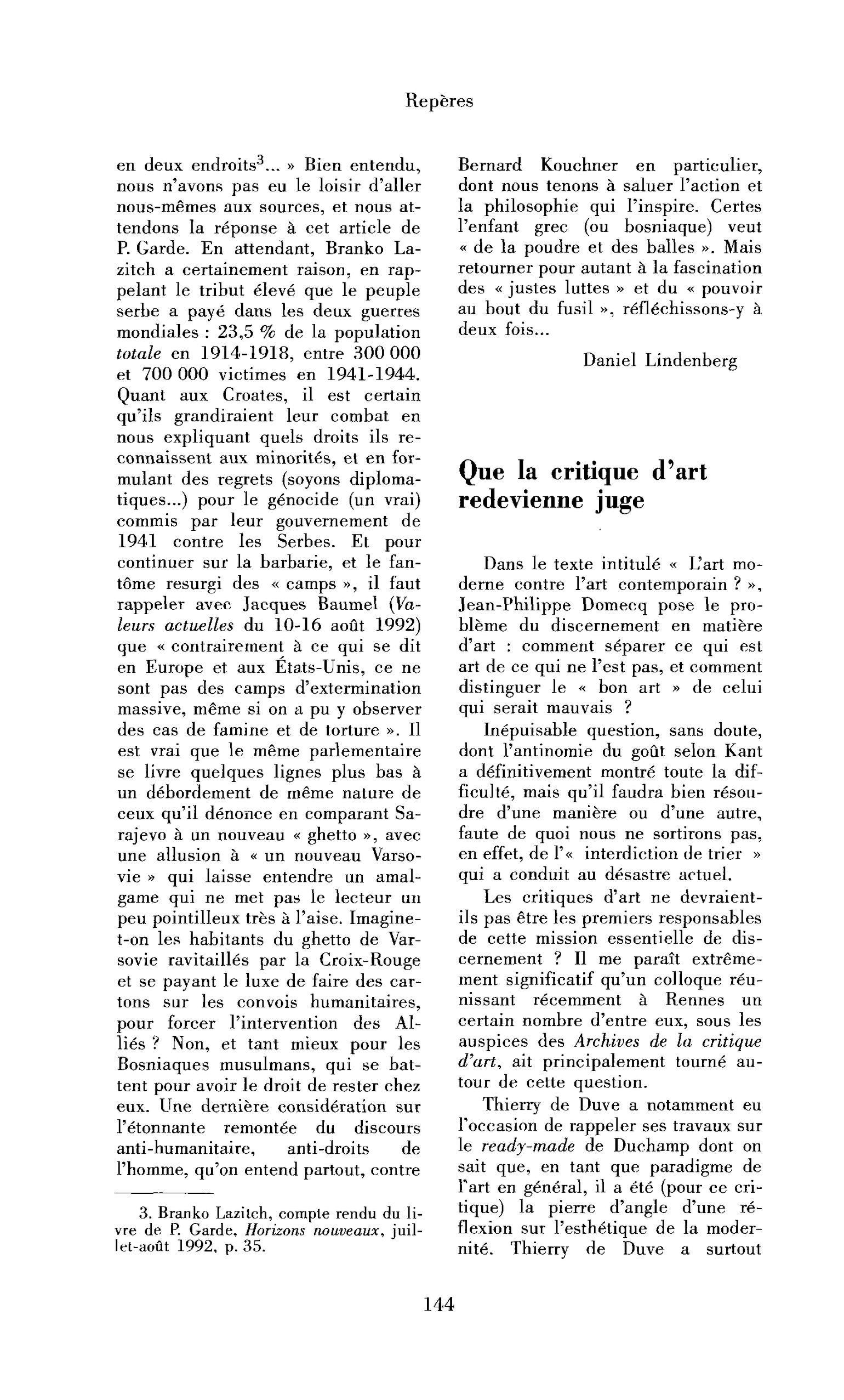 Que la critique d’art redevienne juge