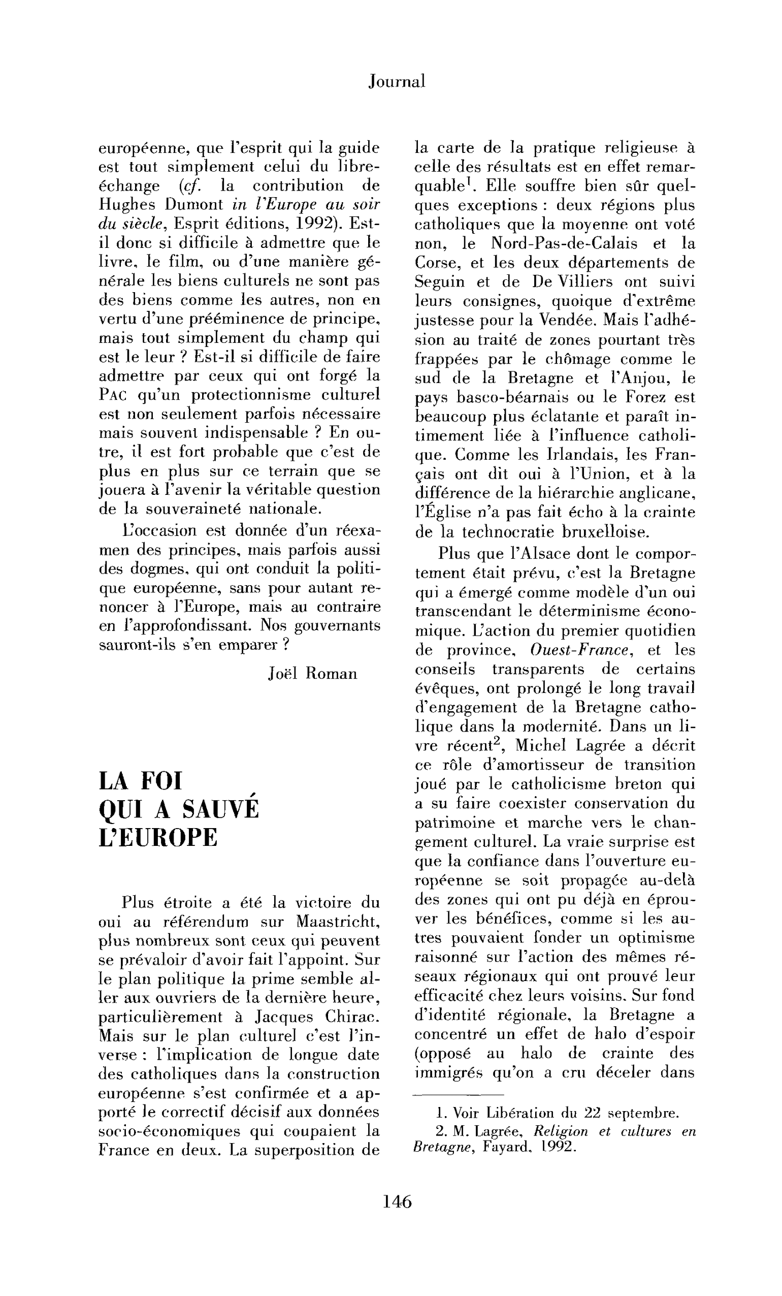 La foi qui a sauvé l’Europe