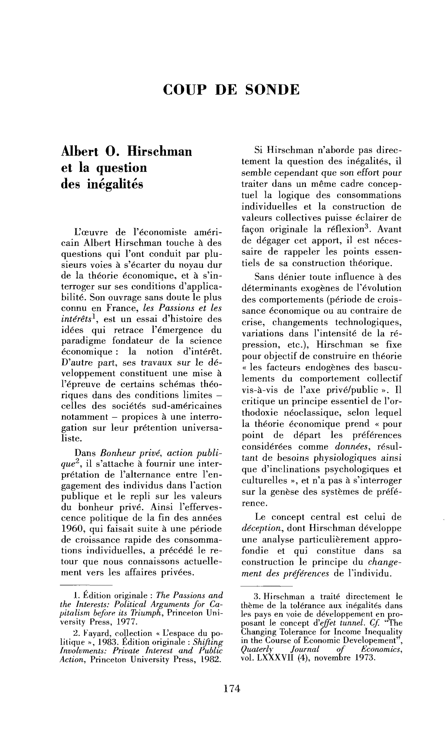 Albert O. Hirschman et la question des inégalités