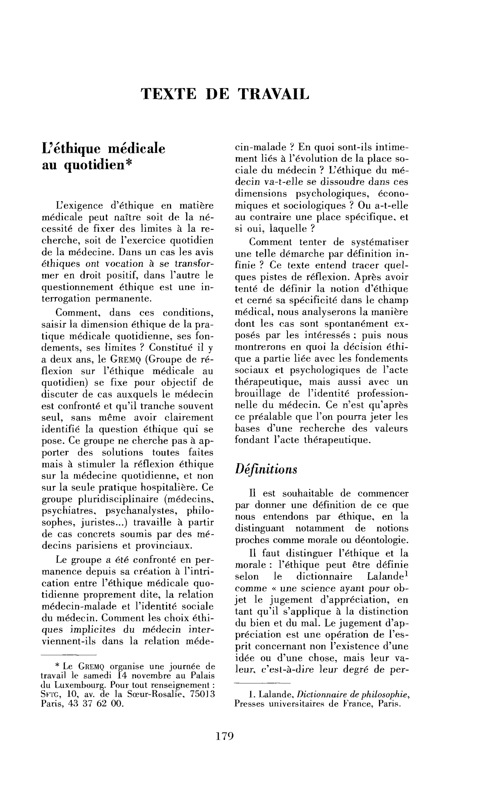 L’éthique médicale au quotidien