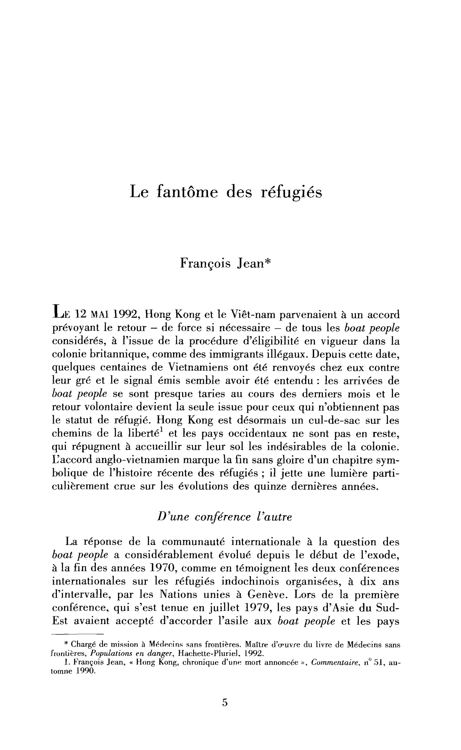 Le fantôme des réfugiés