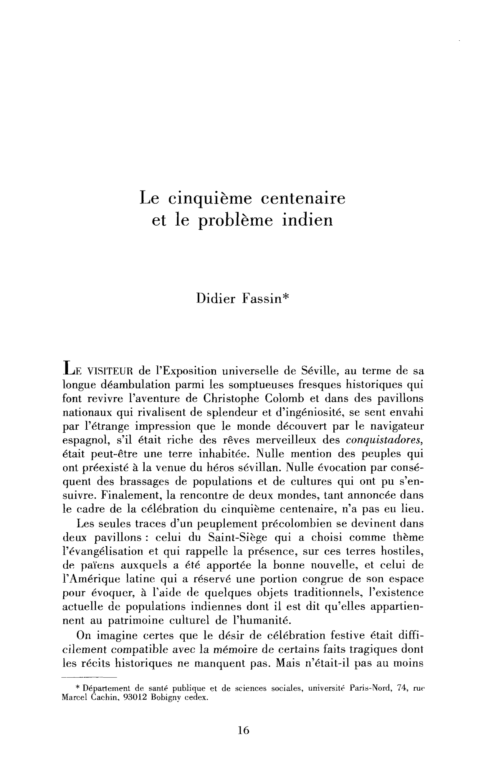 Le cinquième centenaire et le problème indien