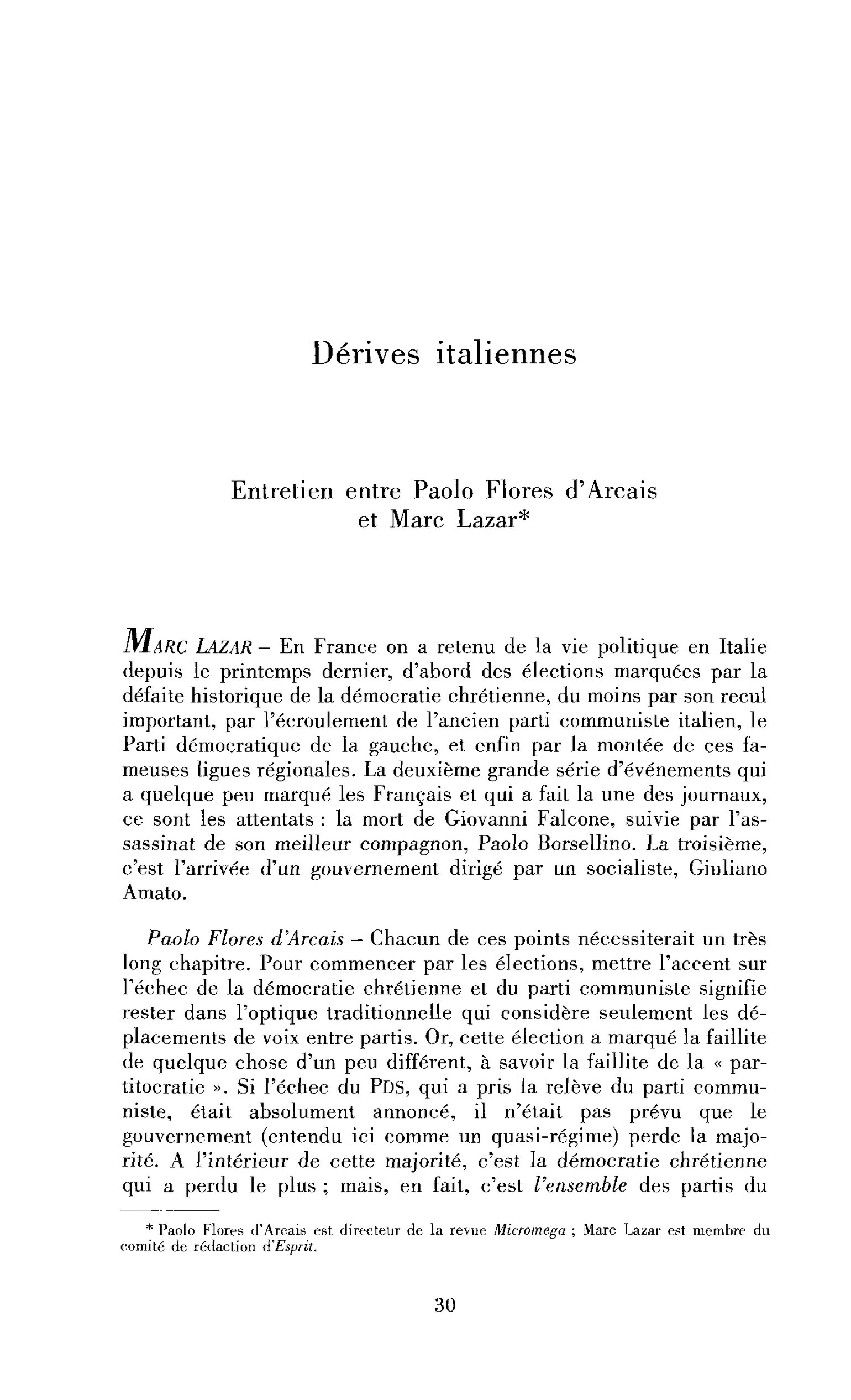 Dérives italiennes (discussion)