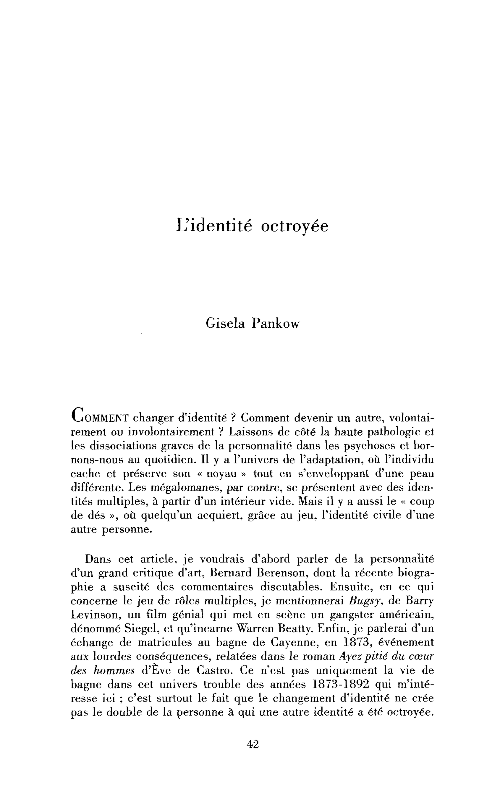 L’identité octroyée