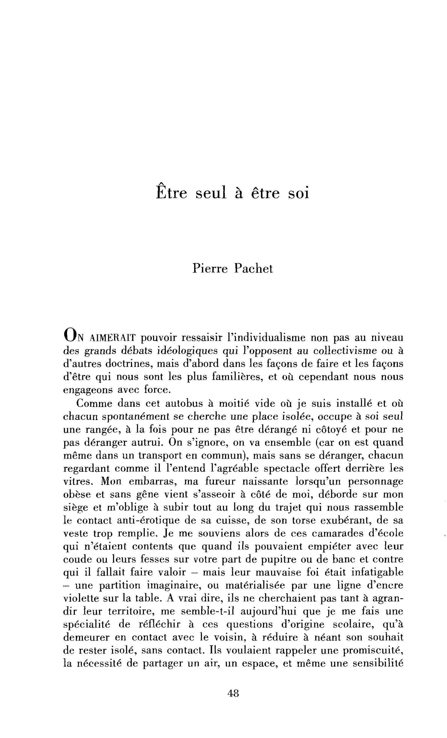 Être seul à être soi (Qu’est-ce qu’un individu ?)