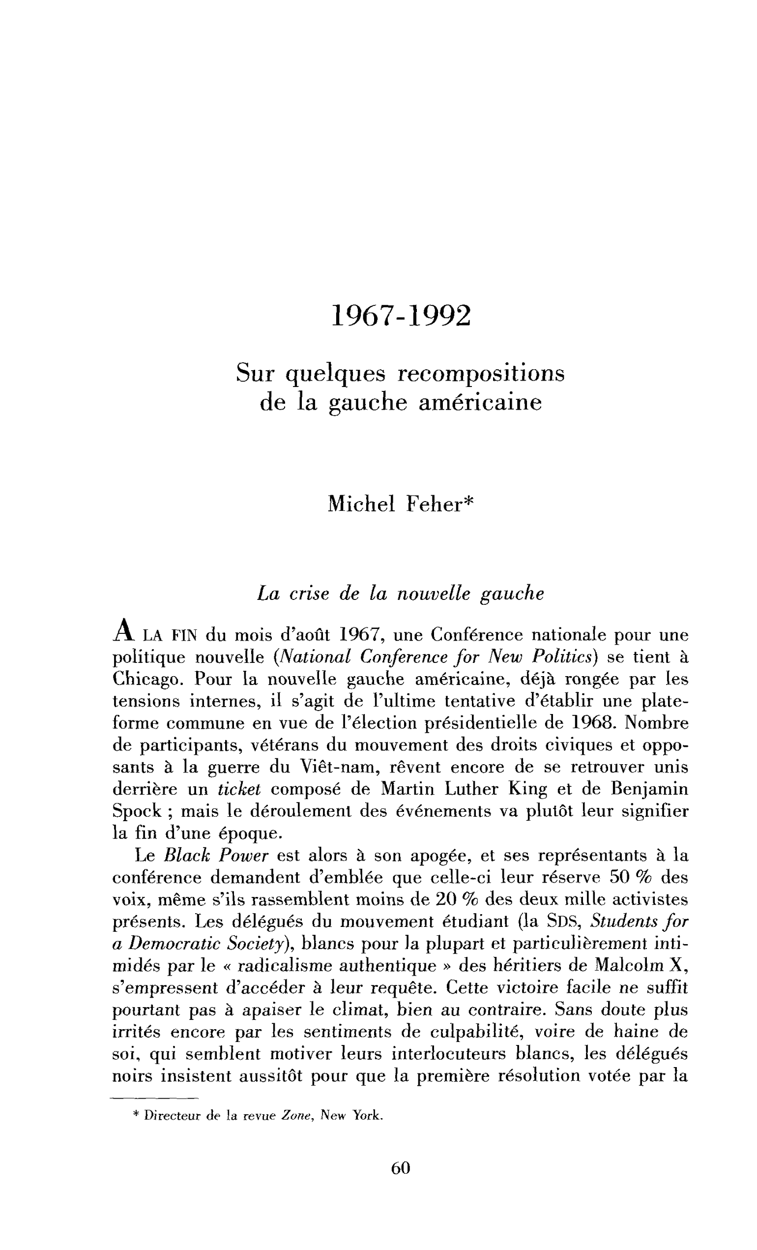 1967/1992. Sur quelques recompositions de la gauche américaine