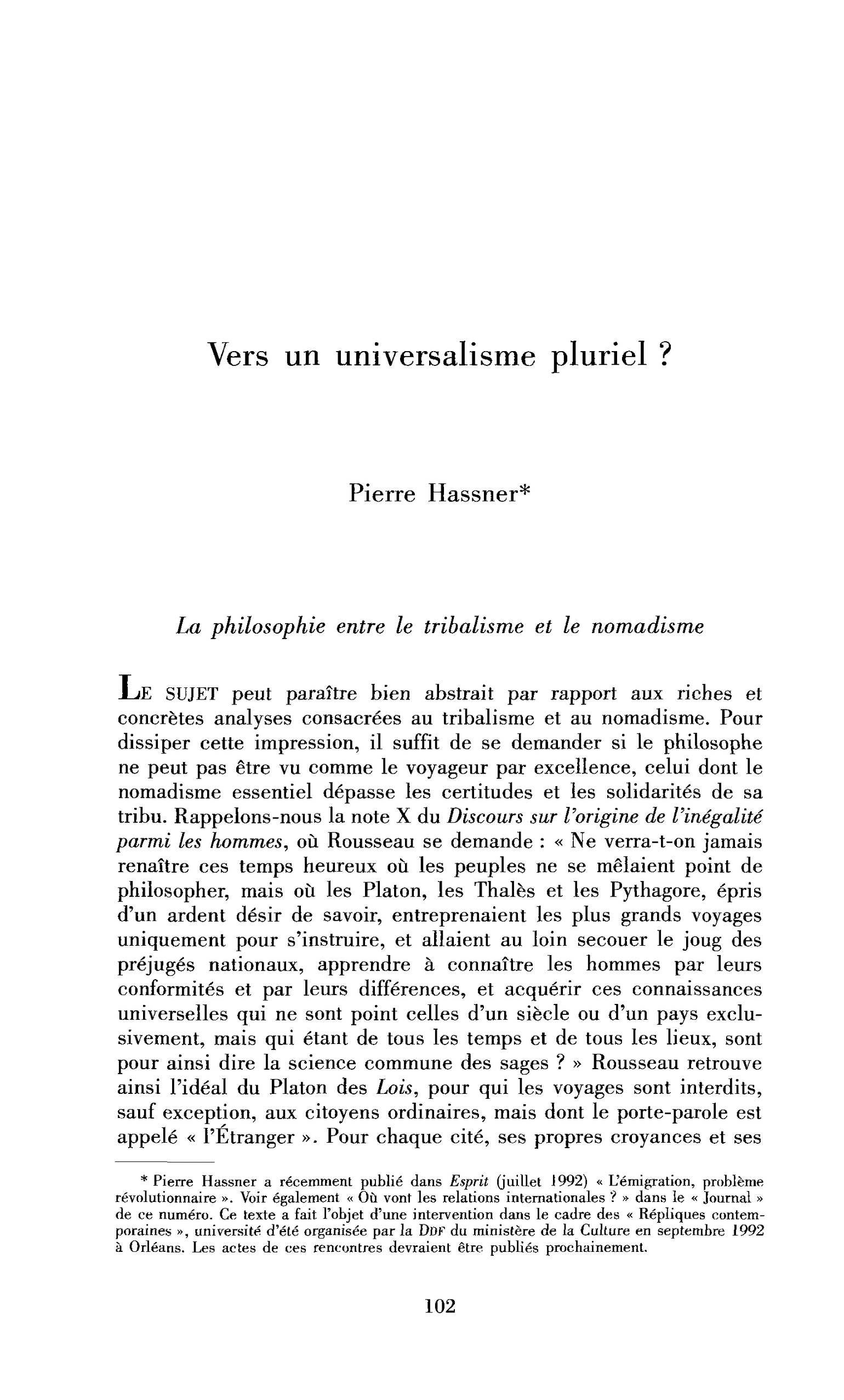 Vers un universalisme pluriel ?