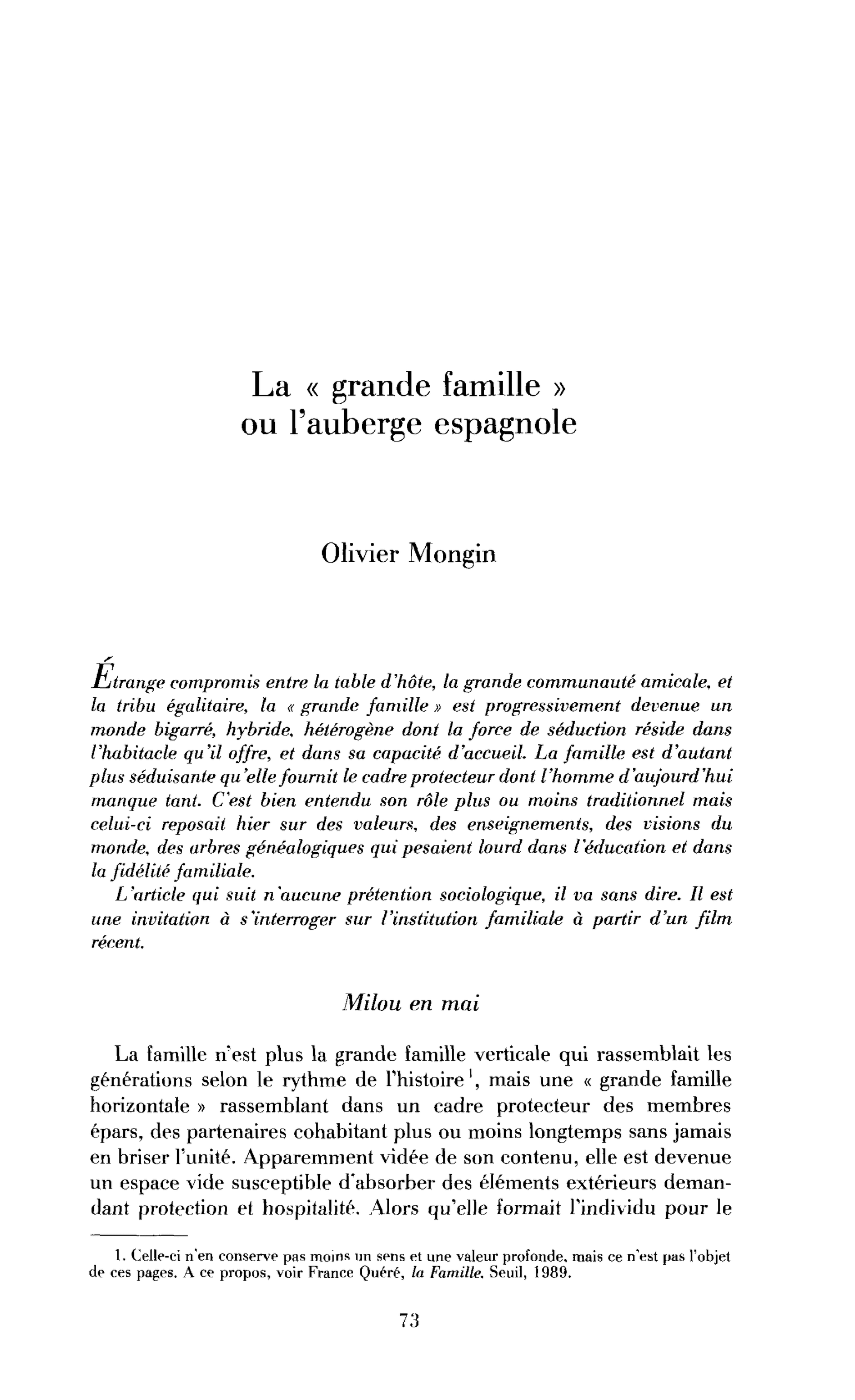La « grande famille » ou l’auberge espagnole