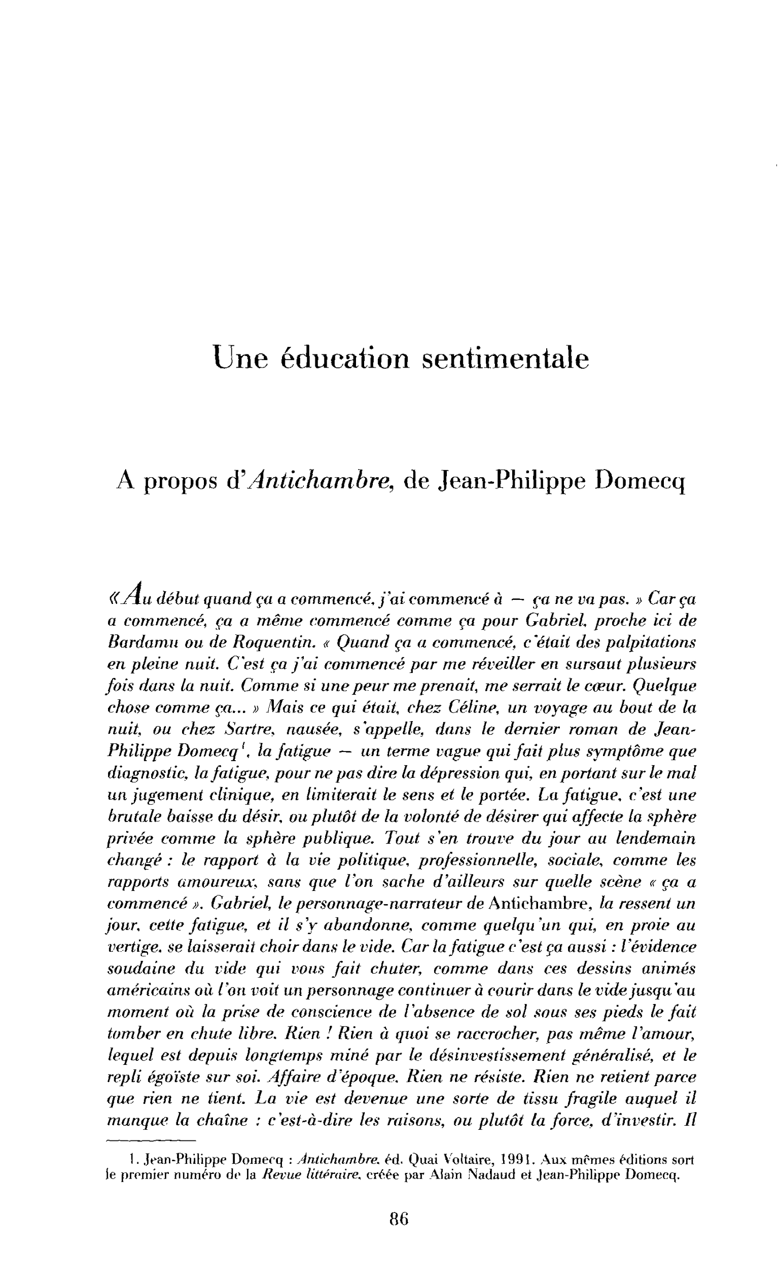 Une éducation sentimentale (entretien)