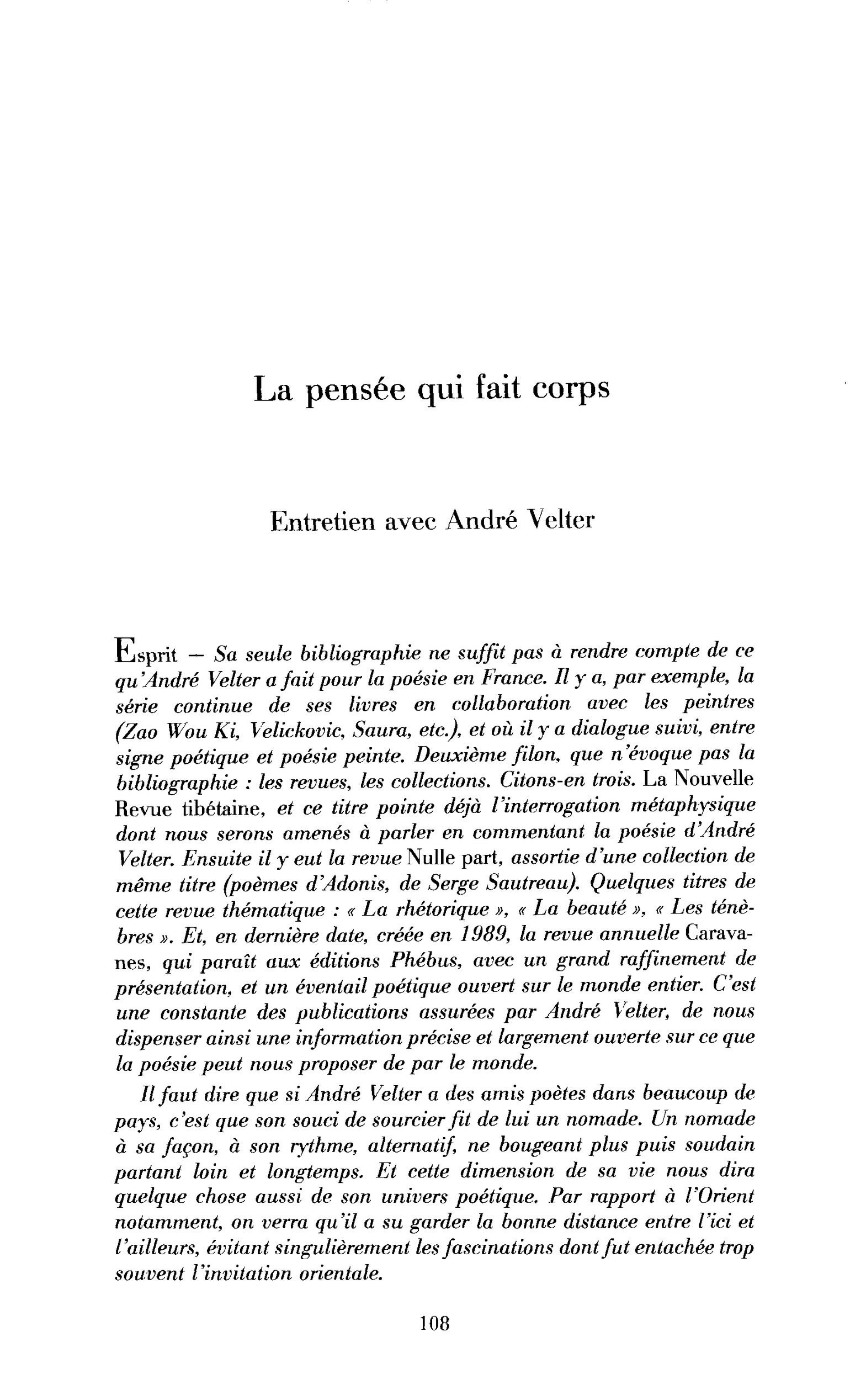 La pensée qui fait corps