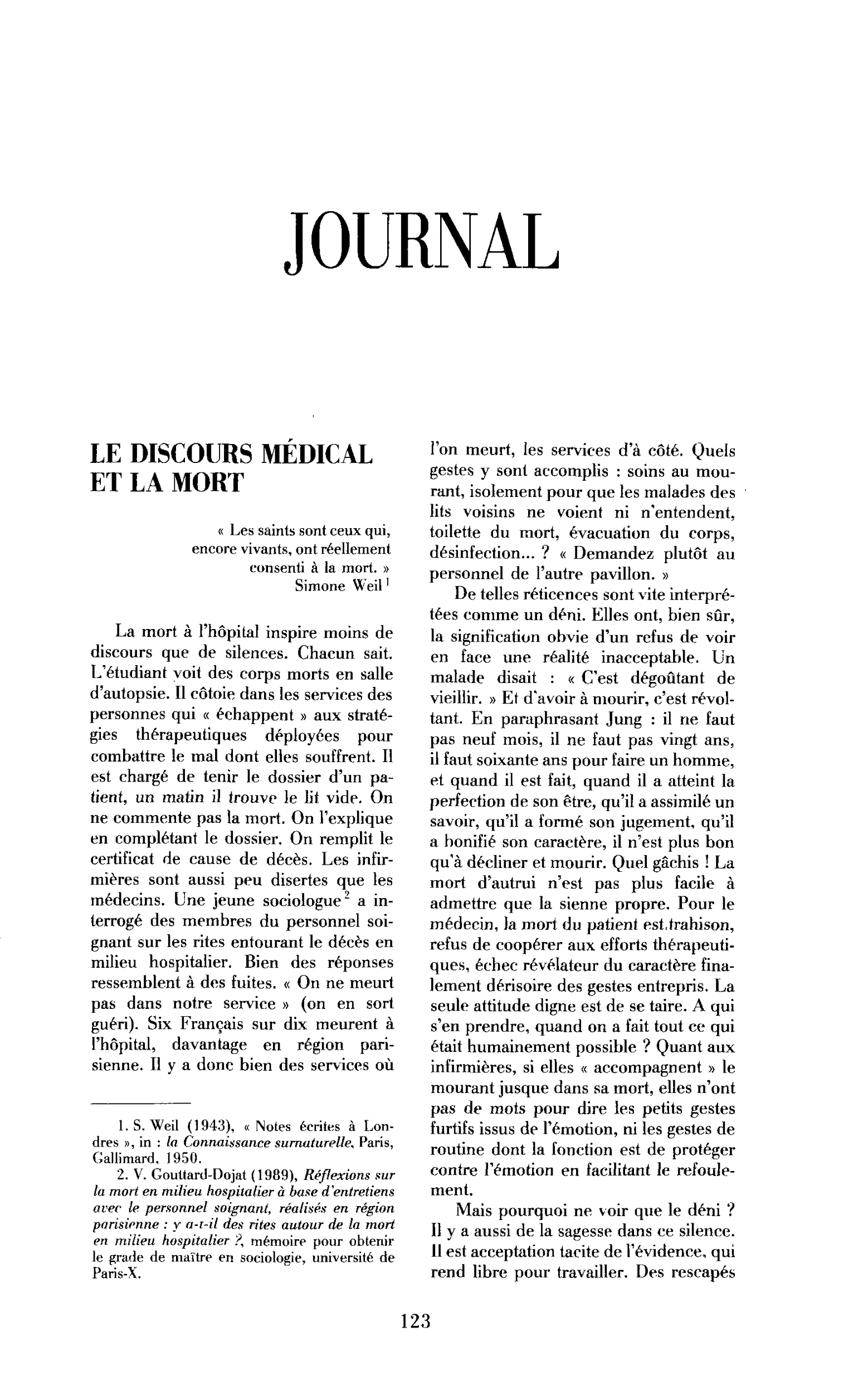 Le discours médical et la mort