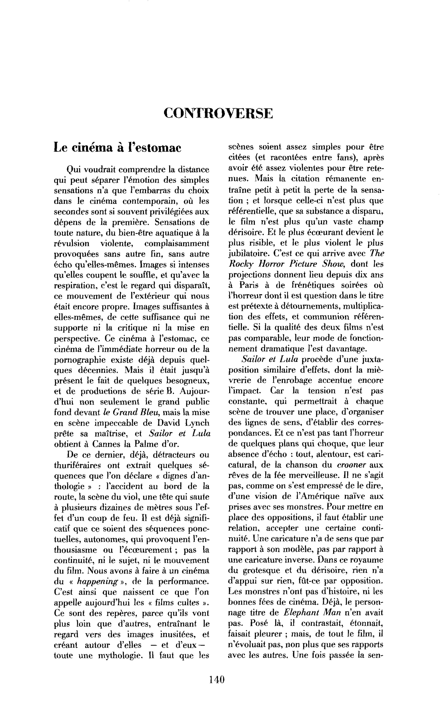 Le cinéma à l’estomac