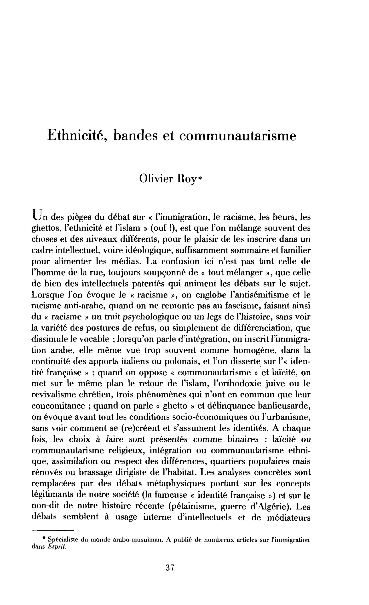 Ethnicité, bandes et communautarisme