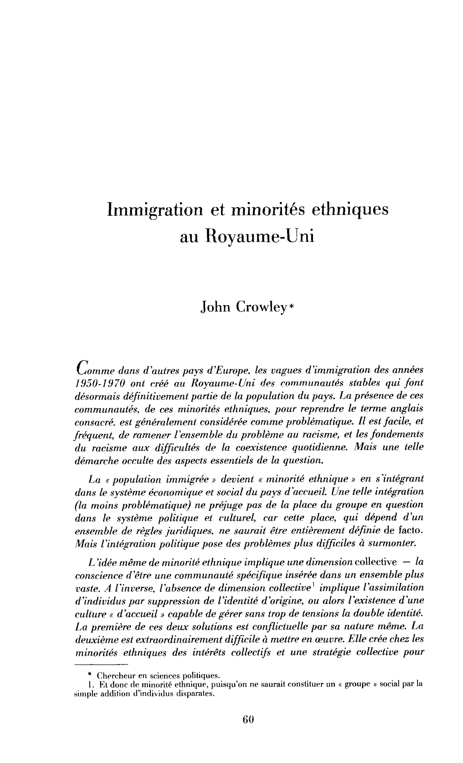 Immigration et minorités ethniques au Royaume-Uni