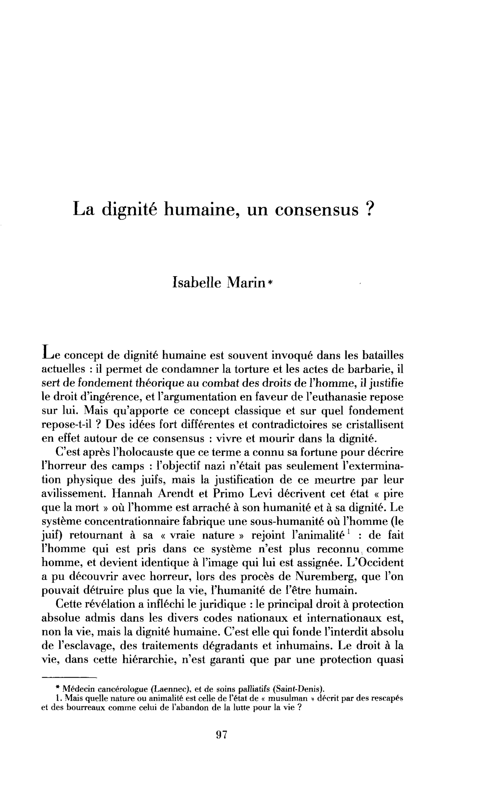 La dignité humaine, un consensus ?