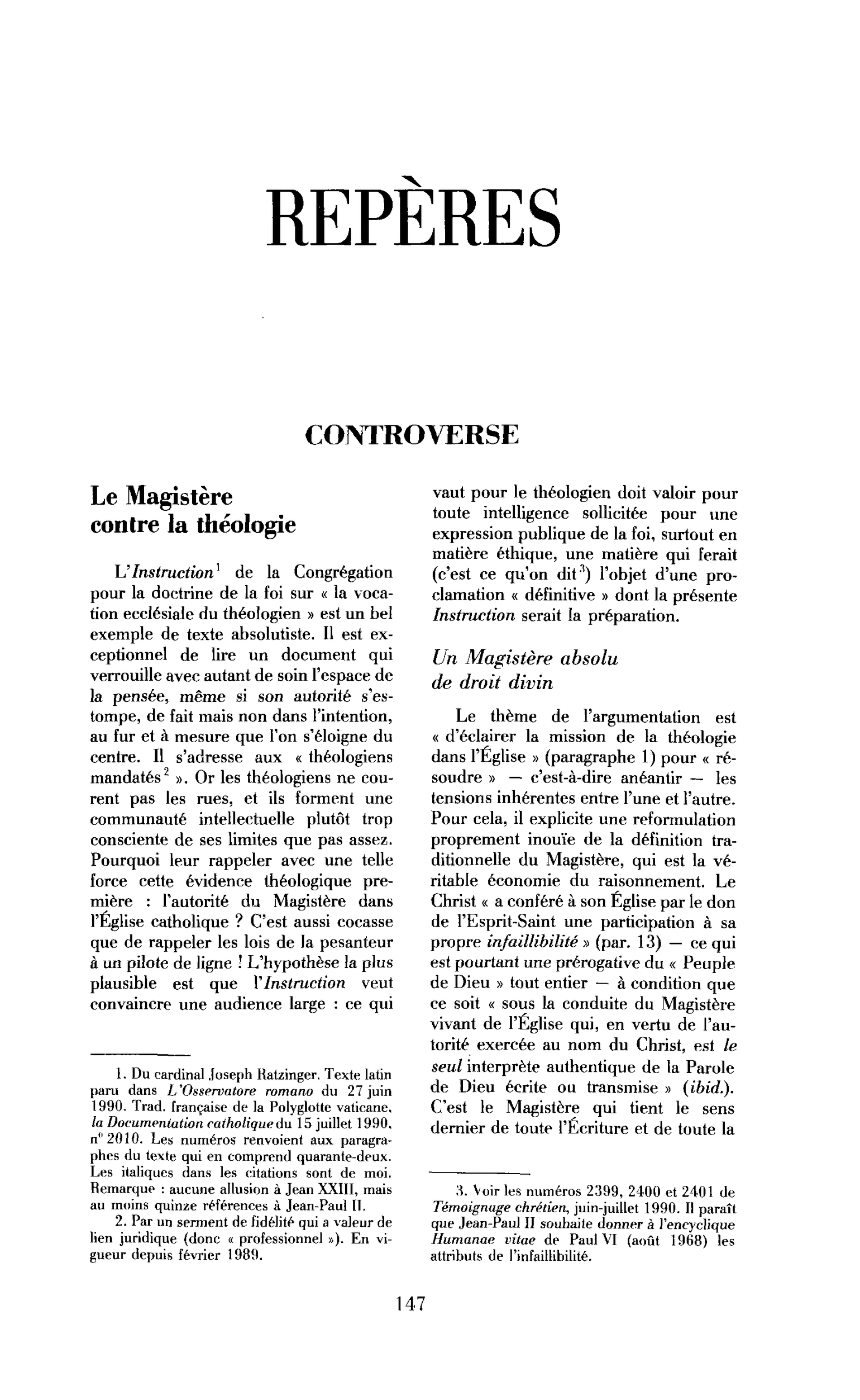 Le magistère contre la théologie