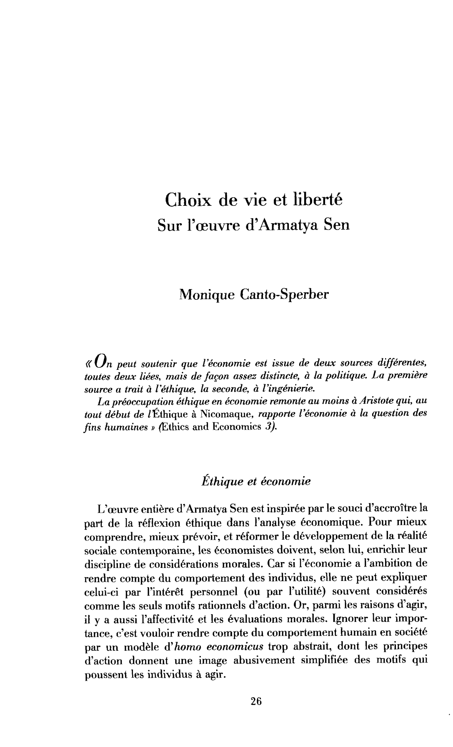 Choix de vie et liberté. Sur l’œuvre d’Amartya Sen
