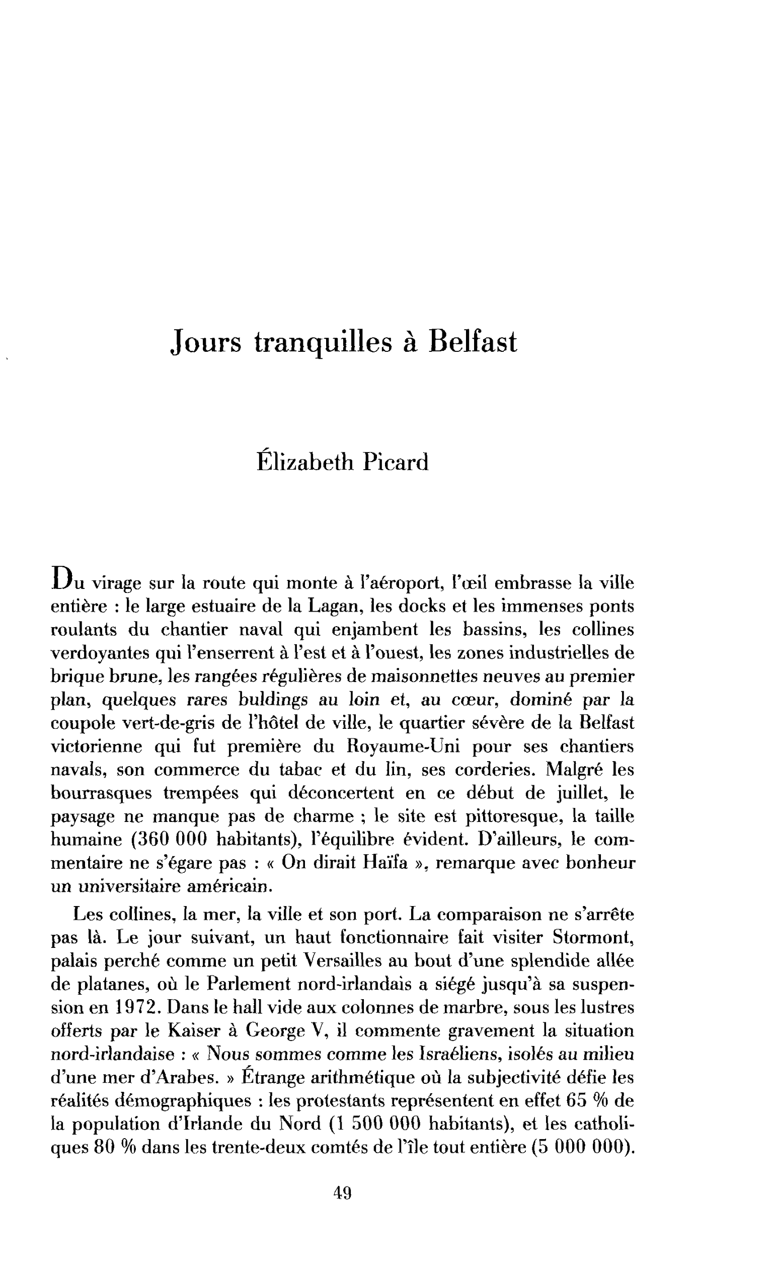 Jours tranquilles à Belfast