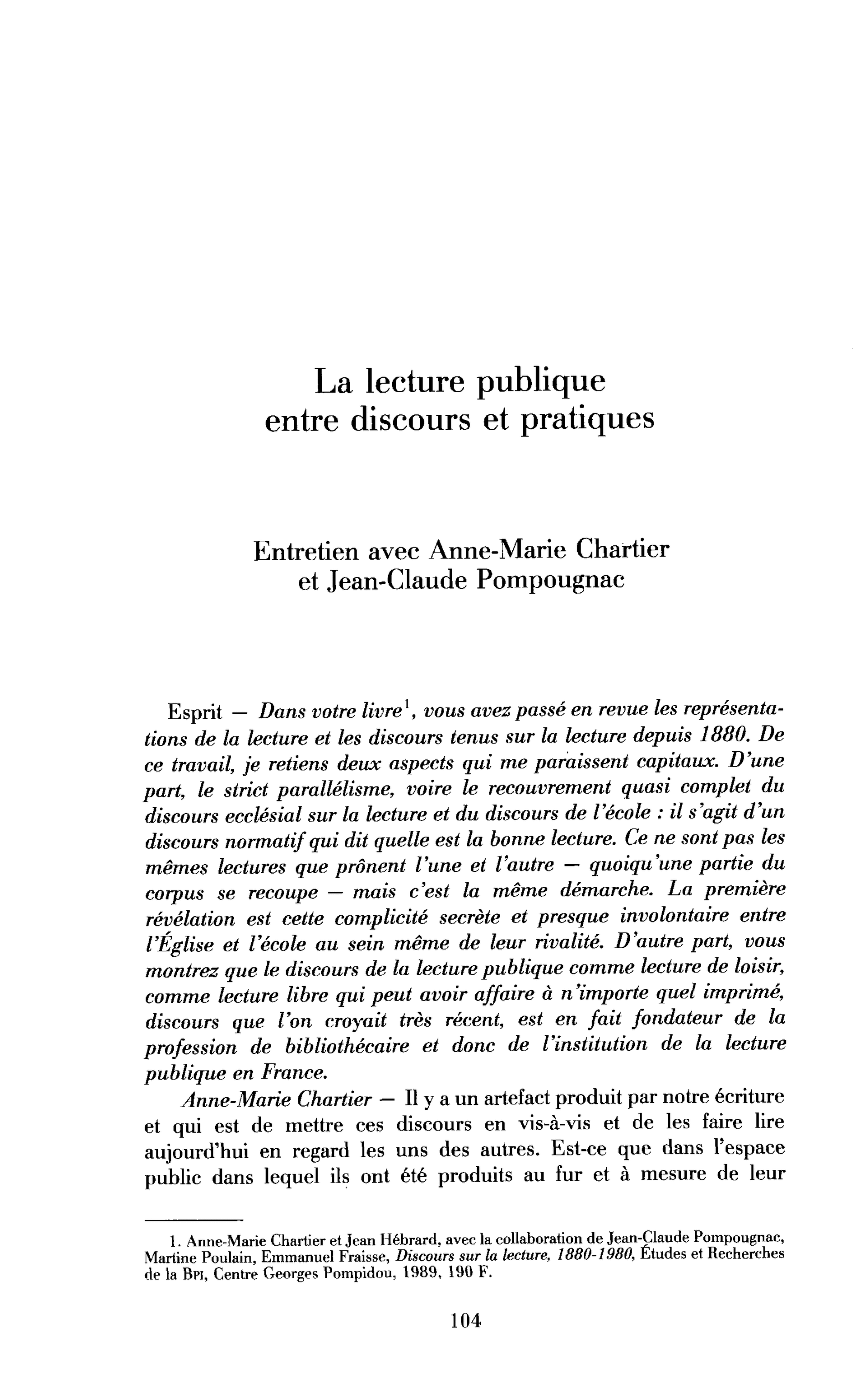 La lecture publique entre discours et pratiques (entretien)