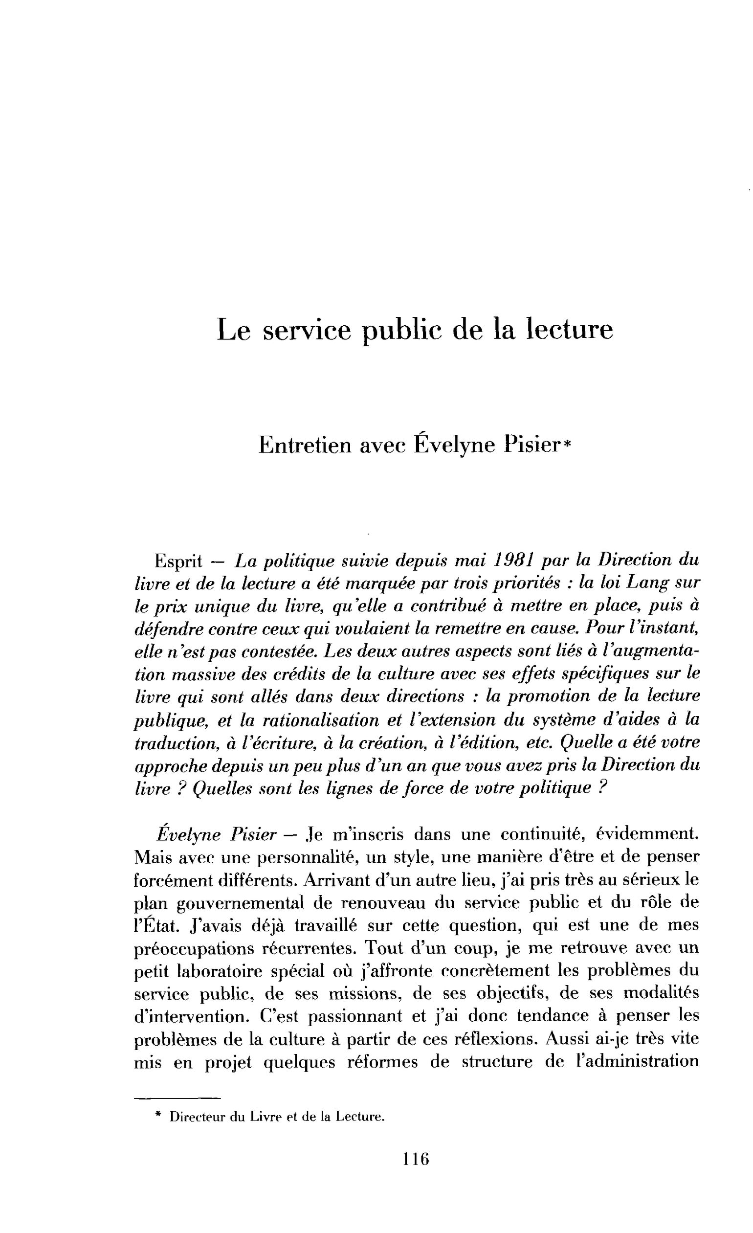 Politique du livre et de la lecture (entretien)