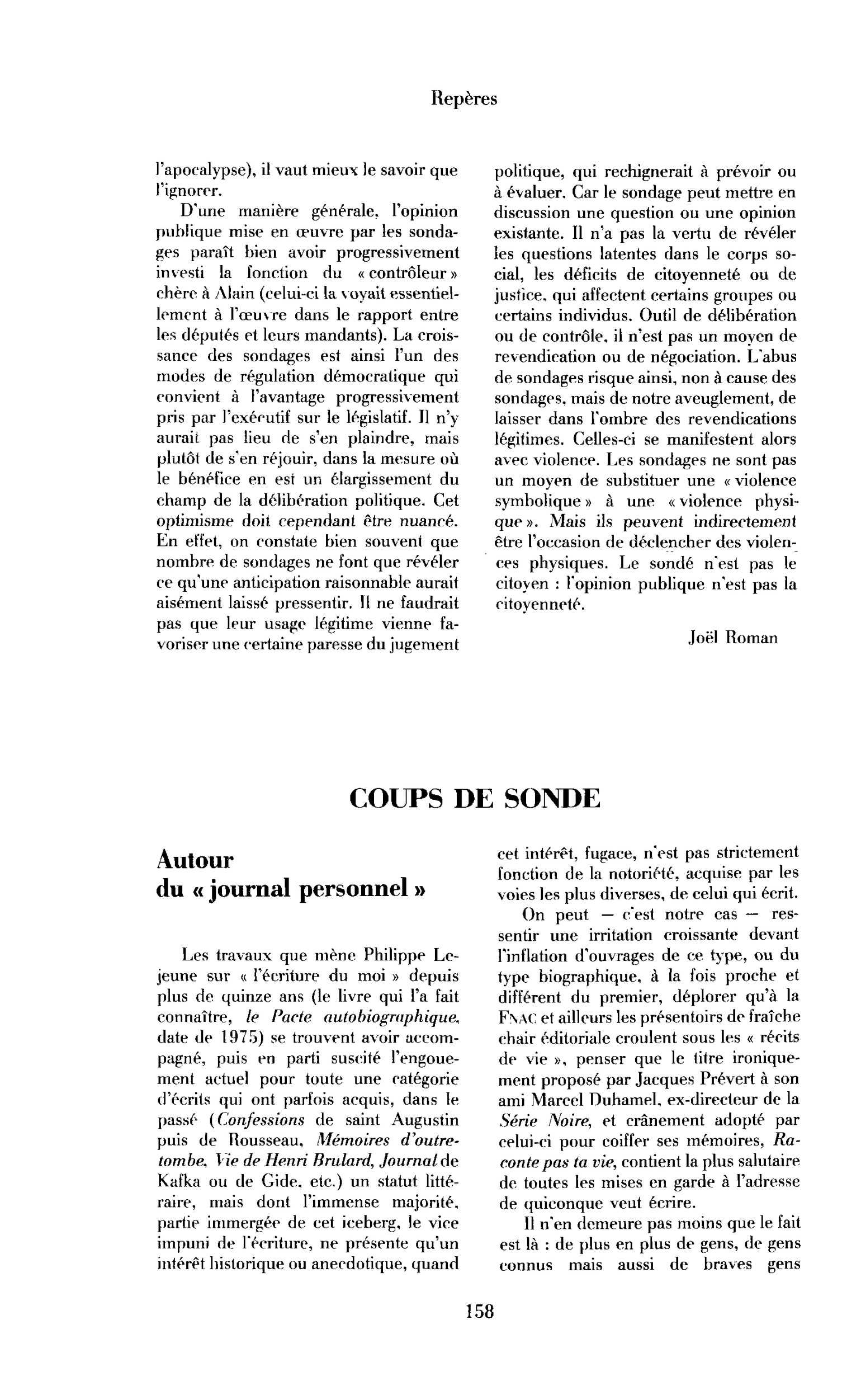 Autour du “journal personnel”