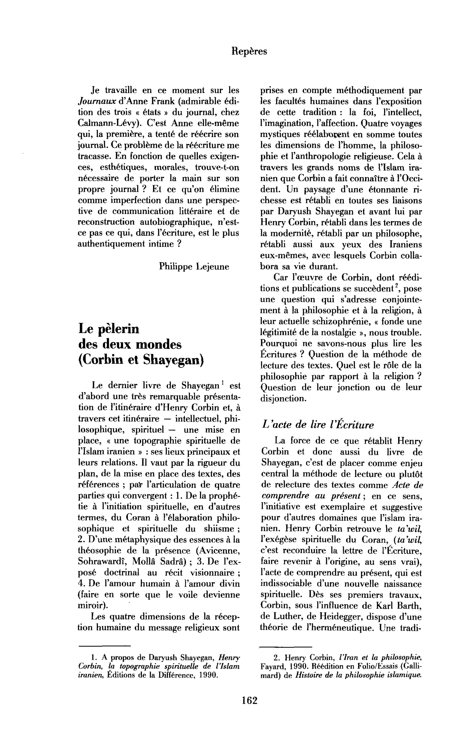 Le pèlerin des deux mondes (Corbin et Shayegan)