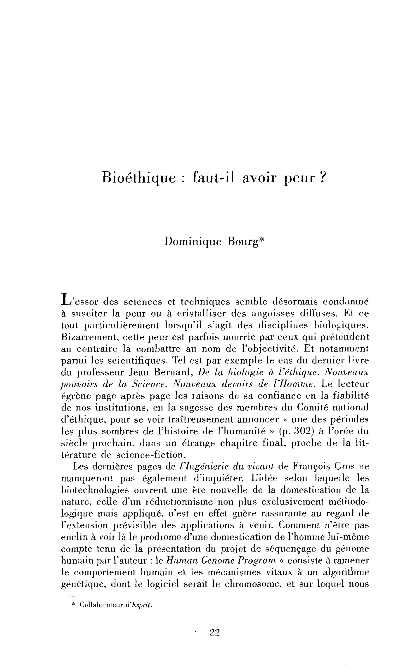 Faut-il avoir peur de la bioéthique ?