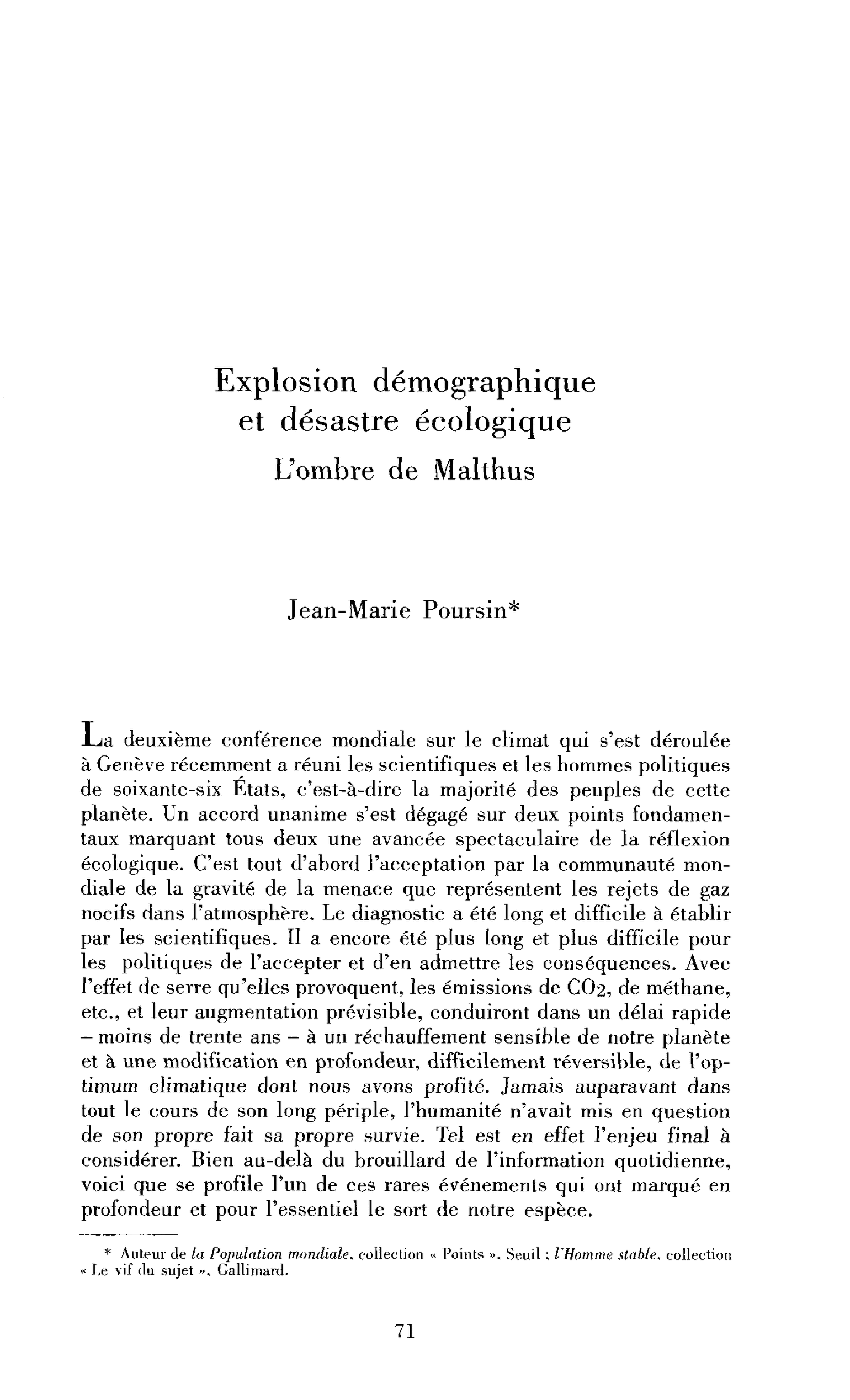 Explosion démographique et désastre écologique