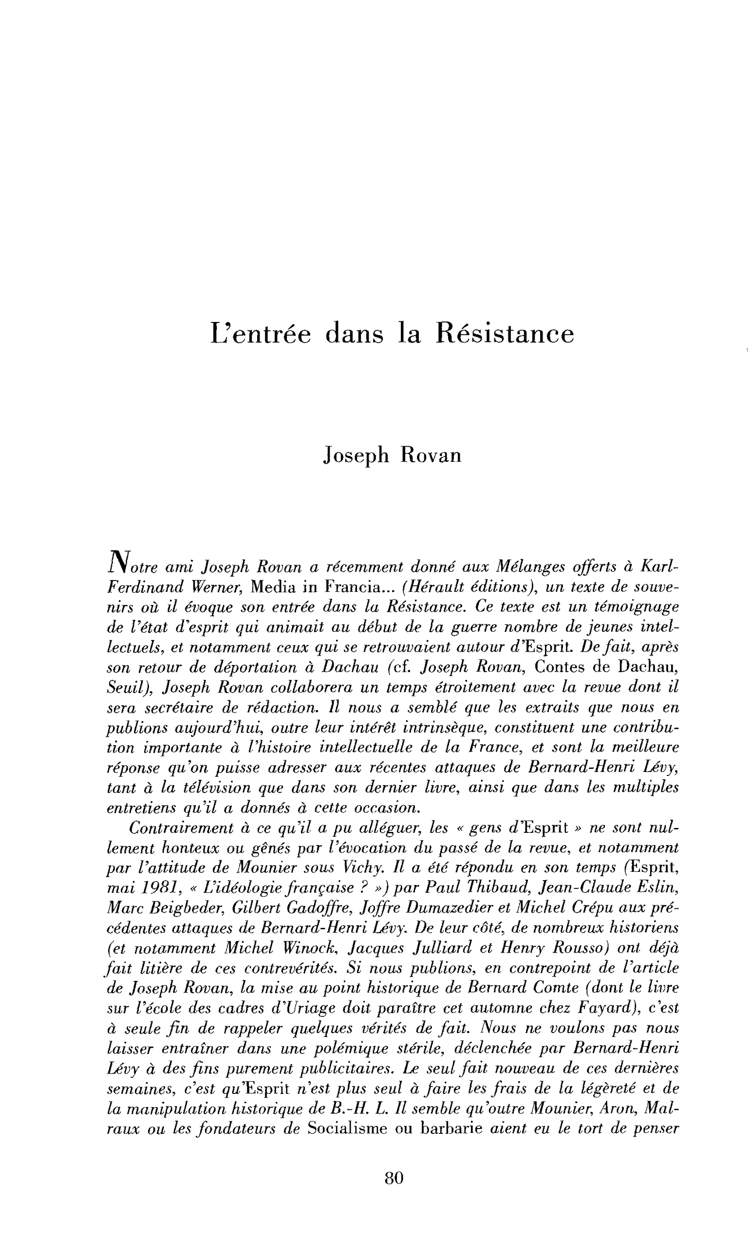 L’entrée dans la Résistance