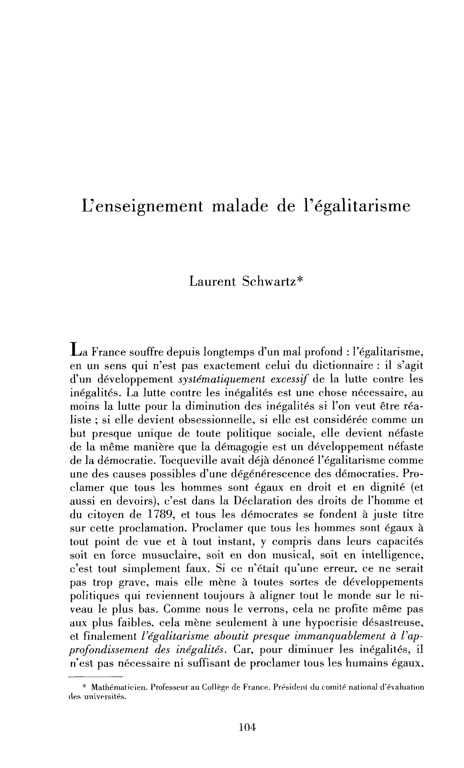 L’enseignement malade de l’égalitarisme