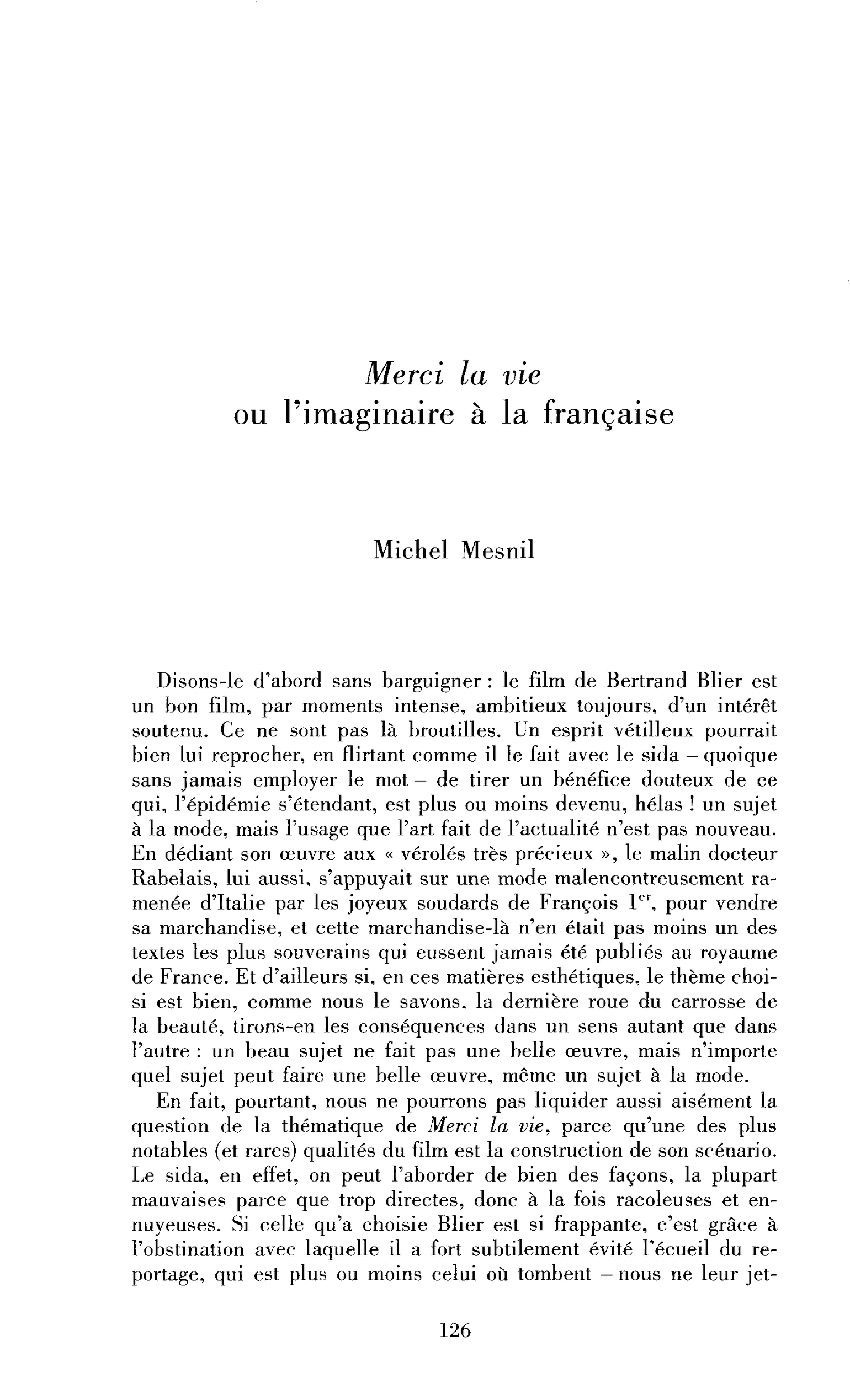 Merci la vie ou l’imaginaire à la française