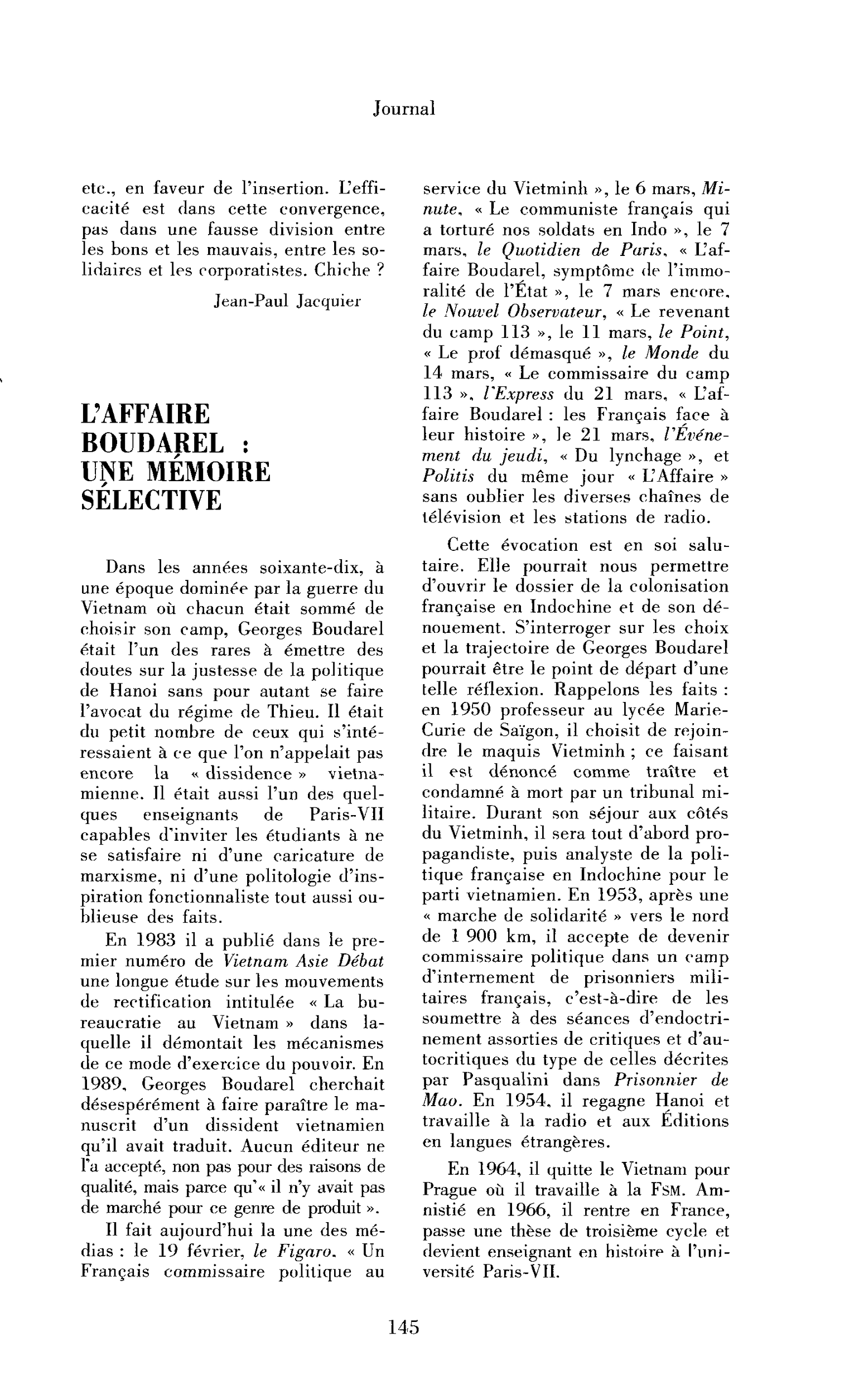 L’affaire Boudarel : une mémoire sélective