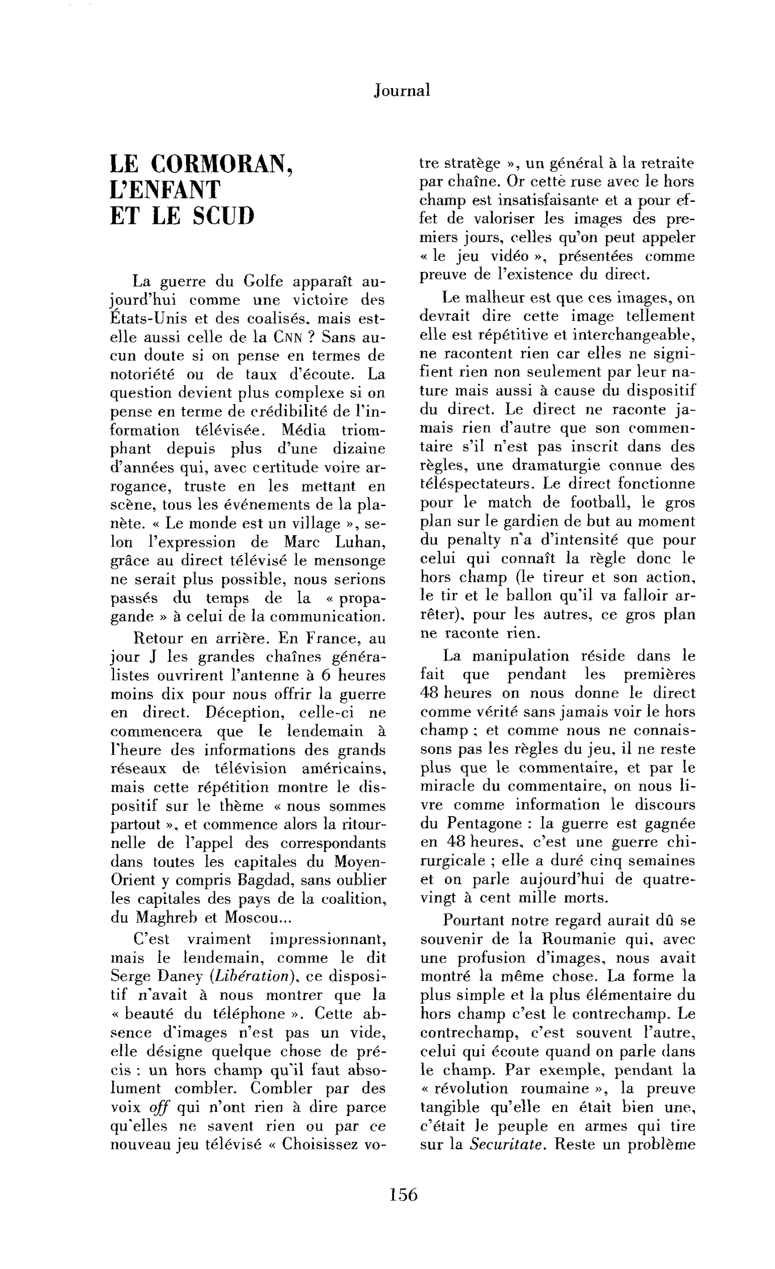 Le cormoran, l’enfant et le scud