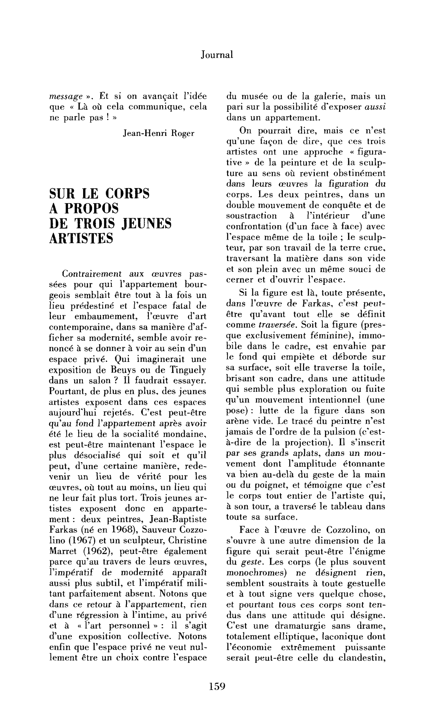 Sur le corps à propos de trois jeunes artistes