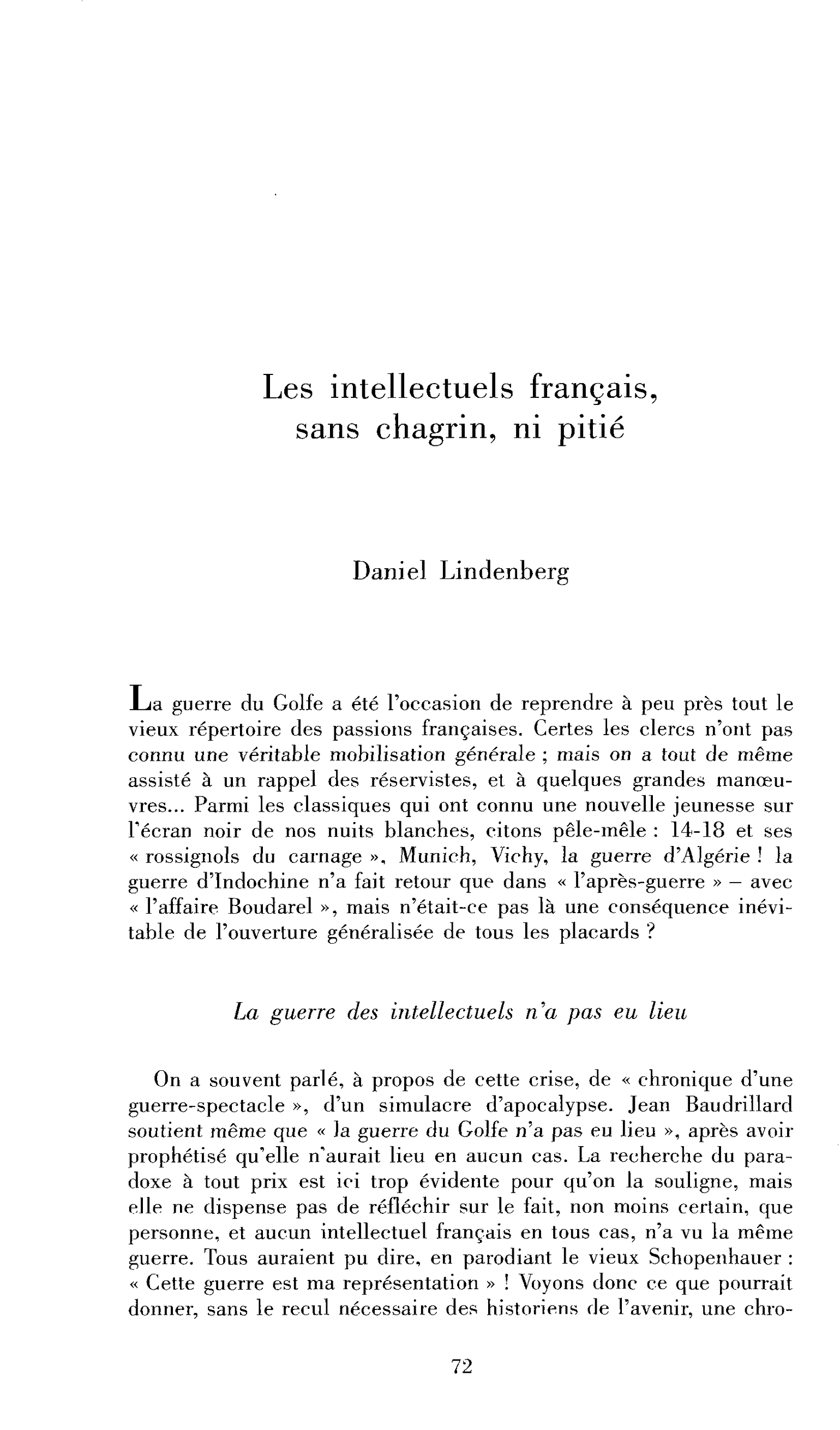 Les intellectuels français, sans chagrin ni pitié