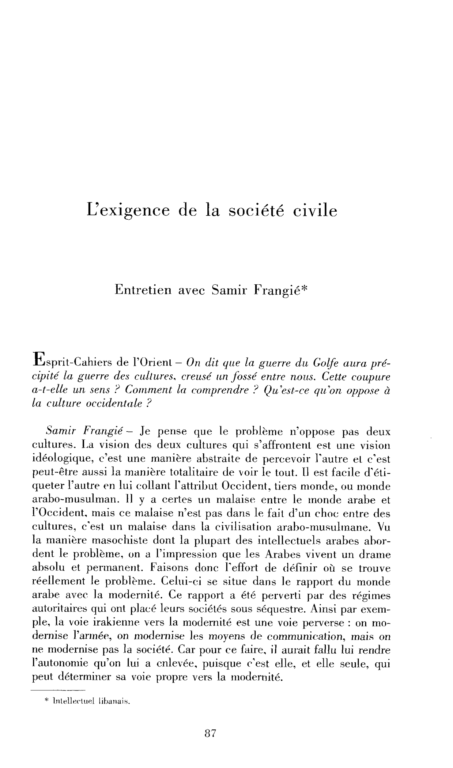 L’exigence de la société civile