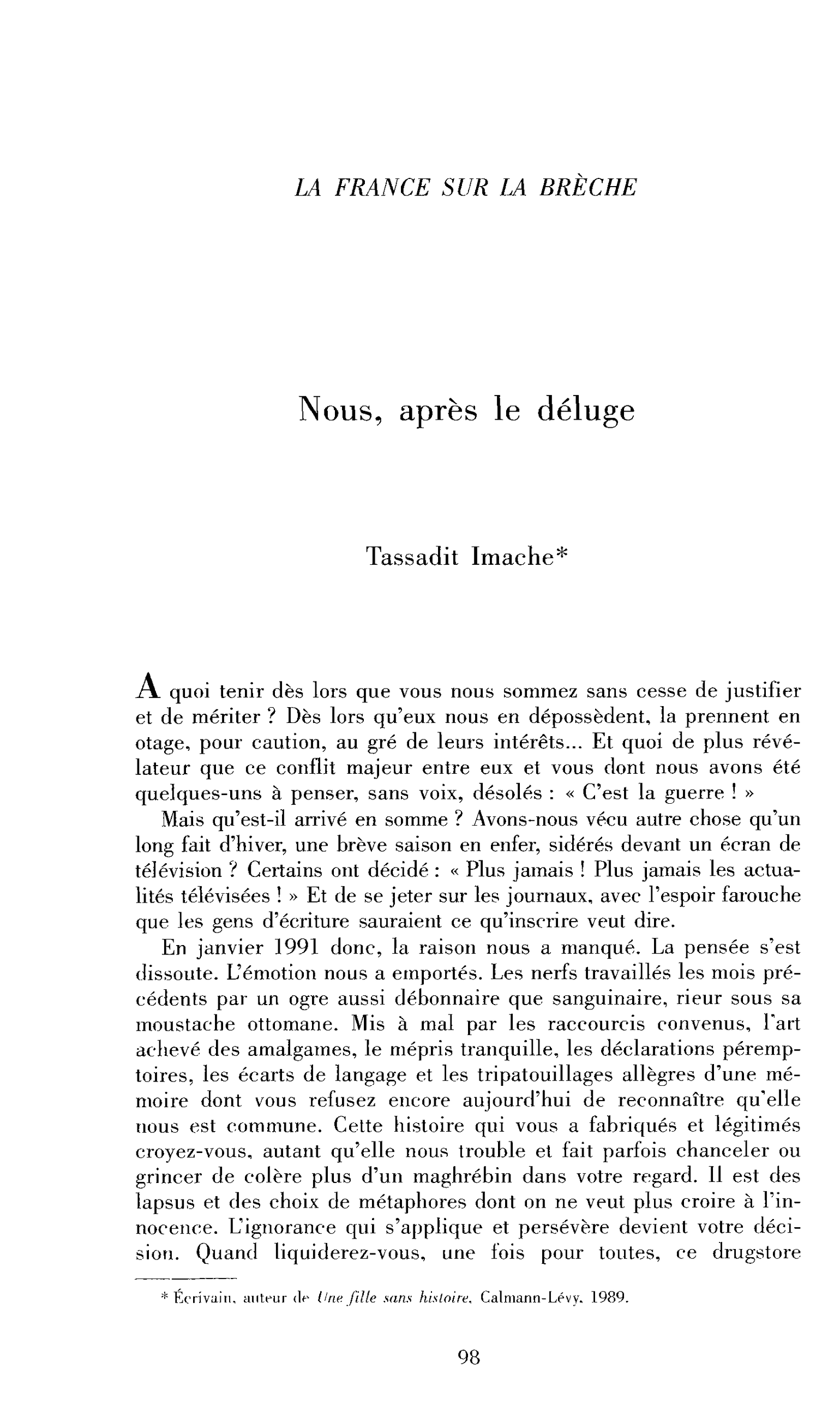 Nous, après le déluge
