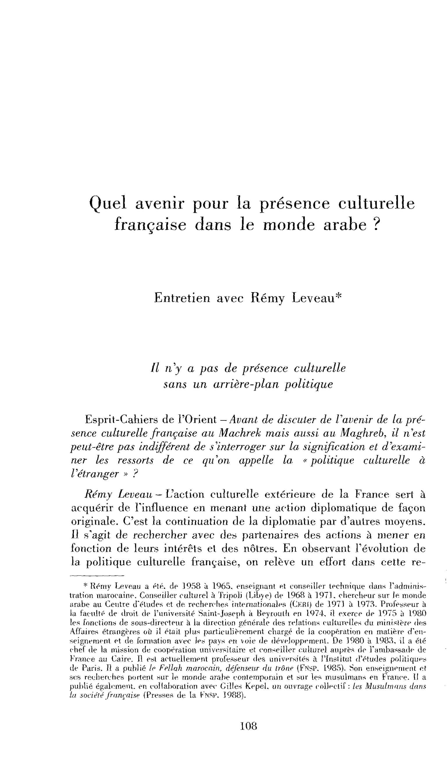 Quel avenir pour la présence culturelle française dans le monde arabe ?