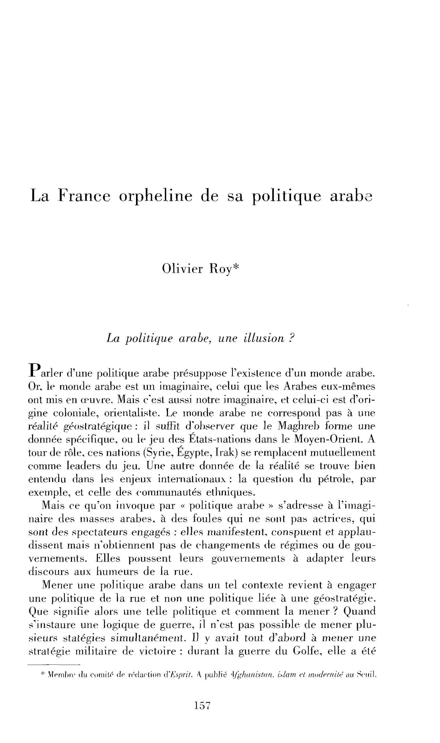 La France orpheline de l’unité arabe