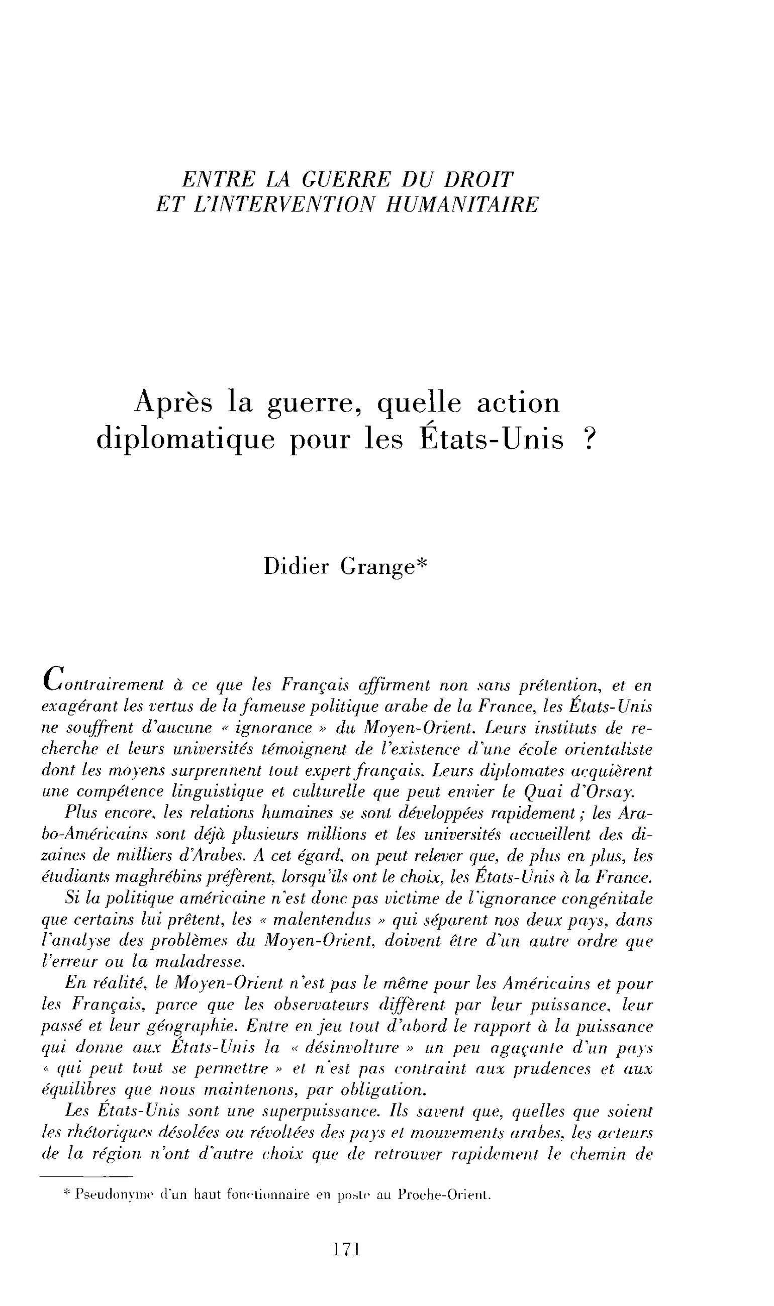 Après la guerre, quelle action diplomatique pour les États-Unis ?