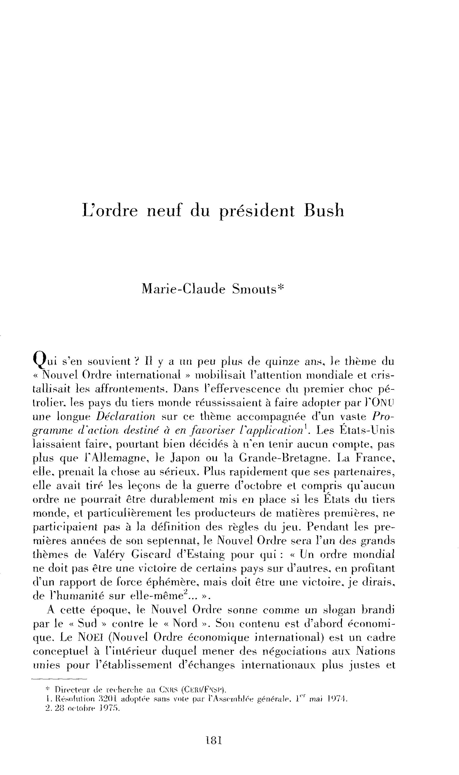 L’ordre neuf du président Bush
