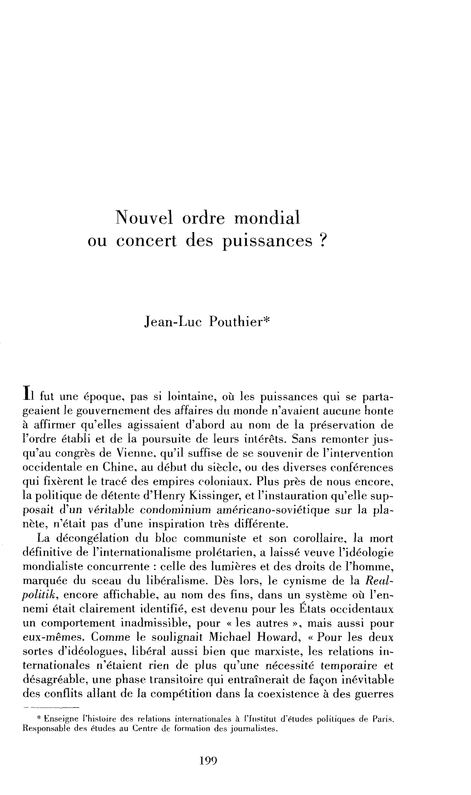 Nouvel ordre mondial ou concert des puissances