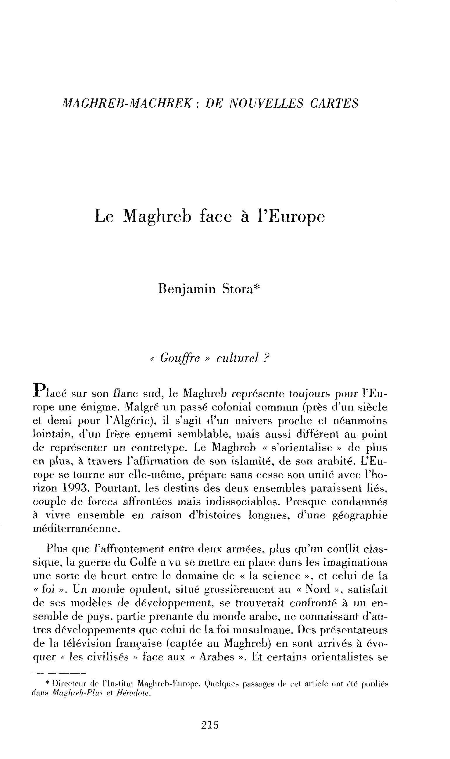 Le Maghreb face à l’Europe